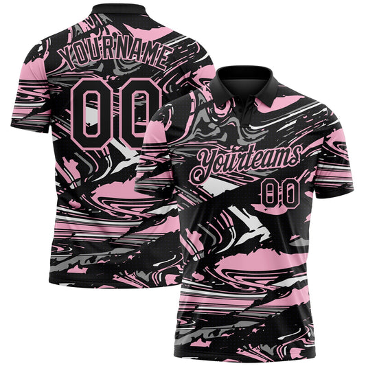 Custom Black Light Pink-Gray 3D Pattern Abstract Fluid Marble Performance Polo Shirt - Main View