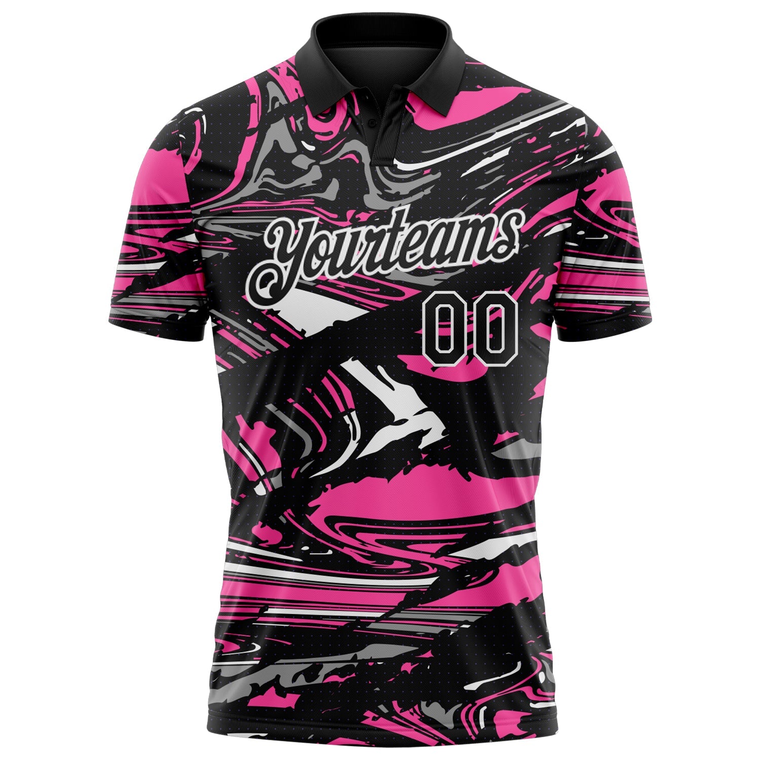 Custom Black Pink Gray-White 3D Pattern Abstract Fluid Marble Performance Polo Shirt view 2