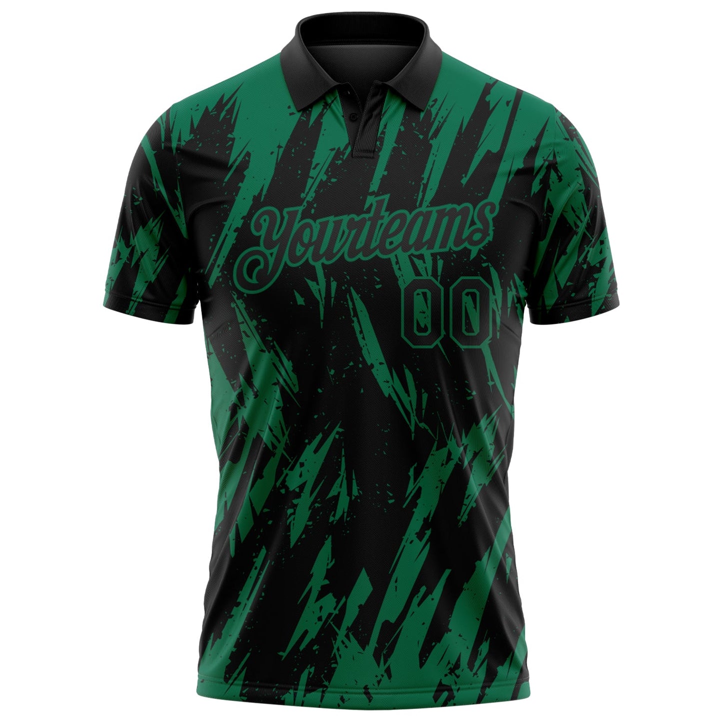 Custom Black-Kelly Green Torn Sharp Brush Stroke Splatter Performance Polo Shirt view 2