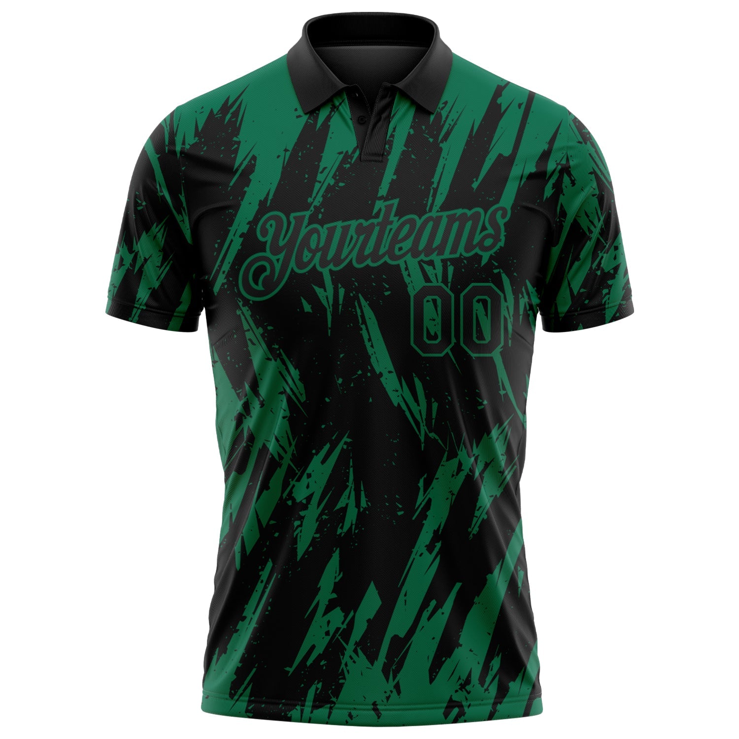 Custom Black-Kelly Green Torn Sharp Brush Stroke Splatter Performance Polo Shirt view 2