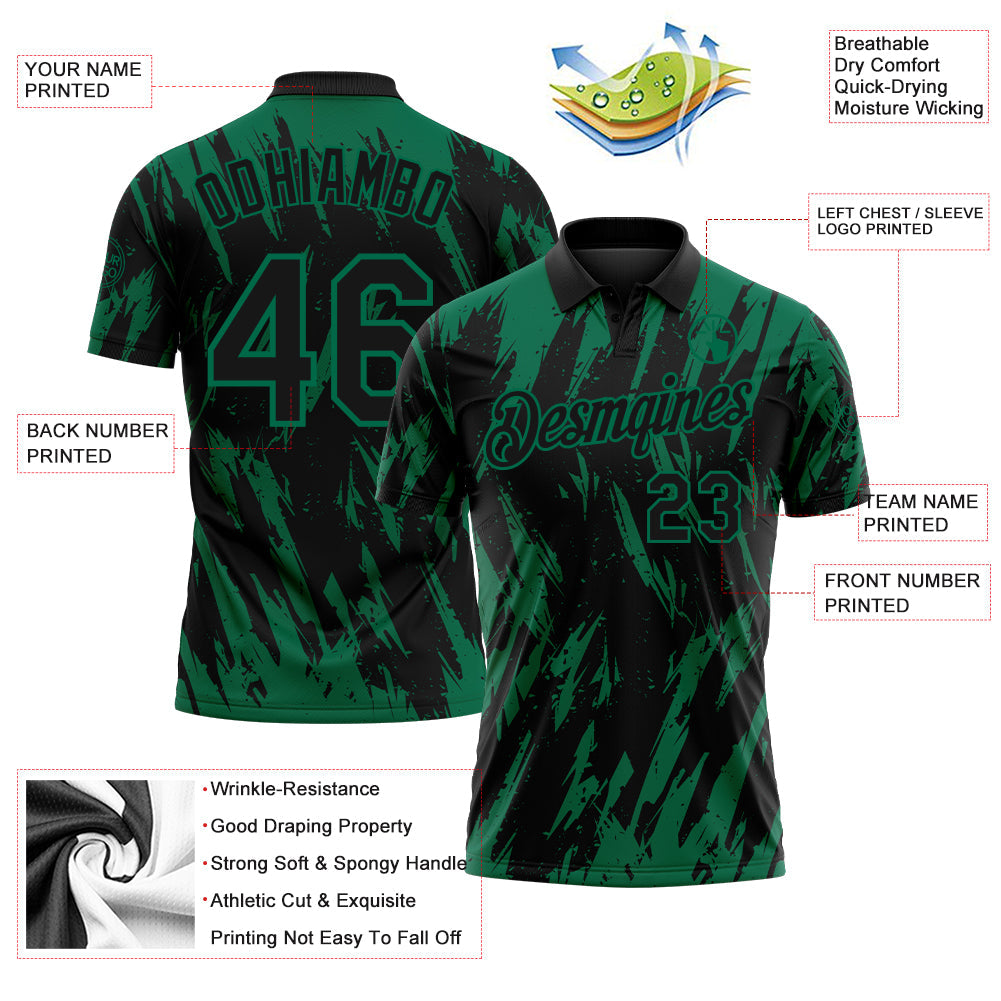Custom Black-Kelly Green Torn Sharp Brush Stroke Splatter Performance Polo Shirt view 3