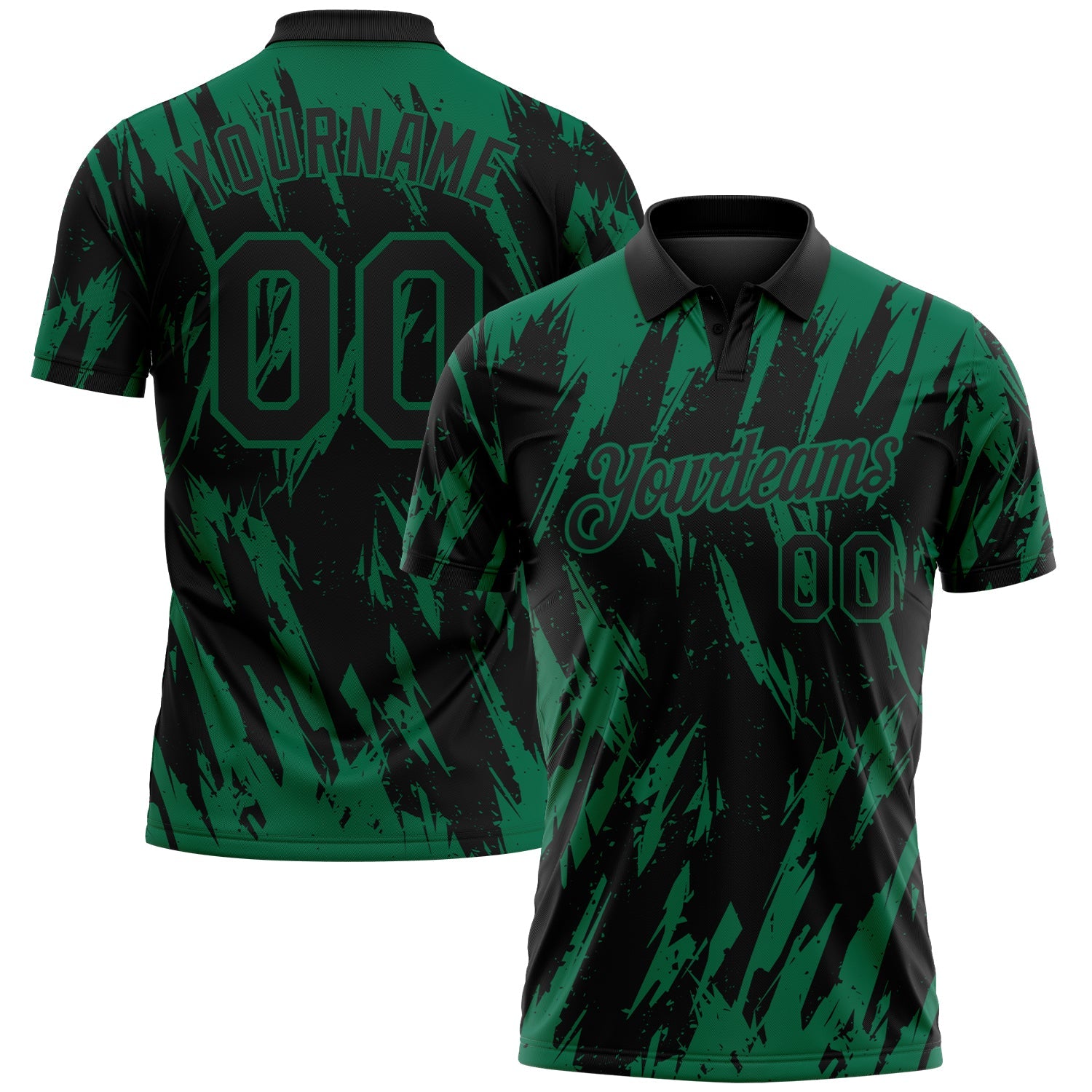 Custom Black-Kelly Green Torn Sharp Brush Stroke Splatter Performance Polo Shirt - Main View
