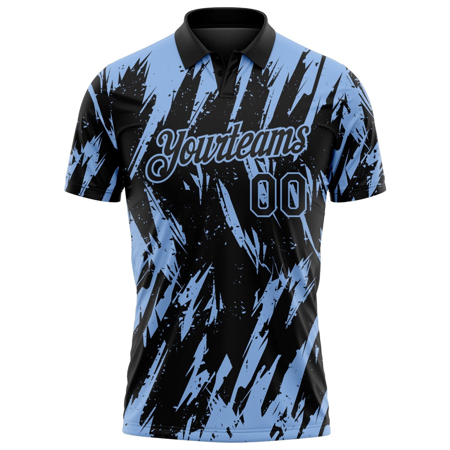 Custom Black-Light Blue Torn Sharp Brush Stroke Splatter Performance Polo Shirt view 2