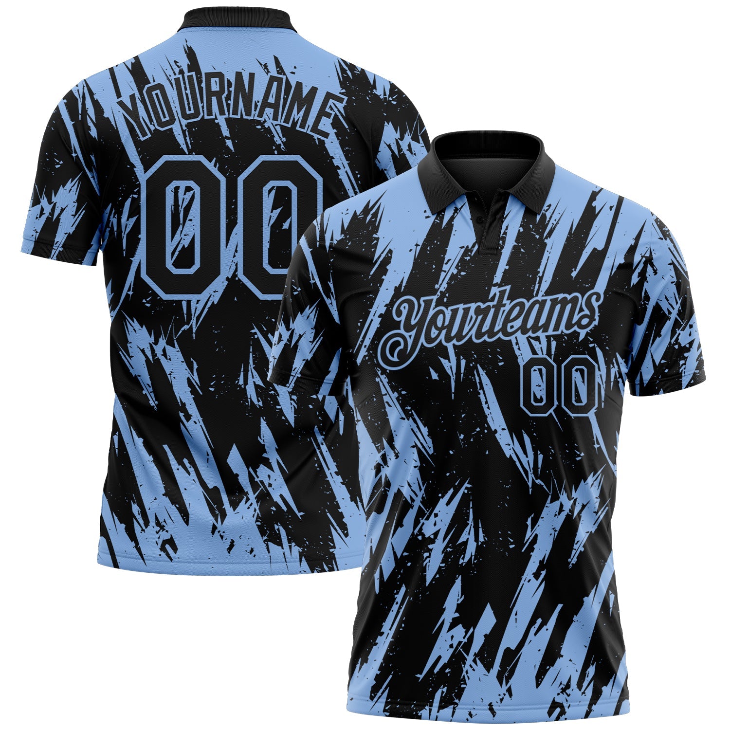 Custom Black-Light Blue Torn Sharp Brush Stroke Splatter Performance Polo Shirt - Main View
