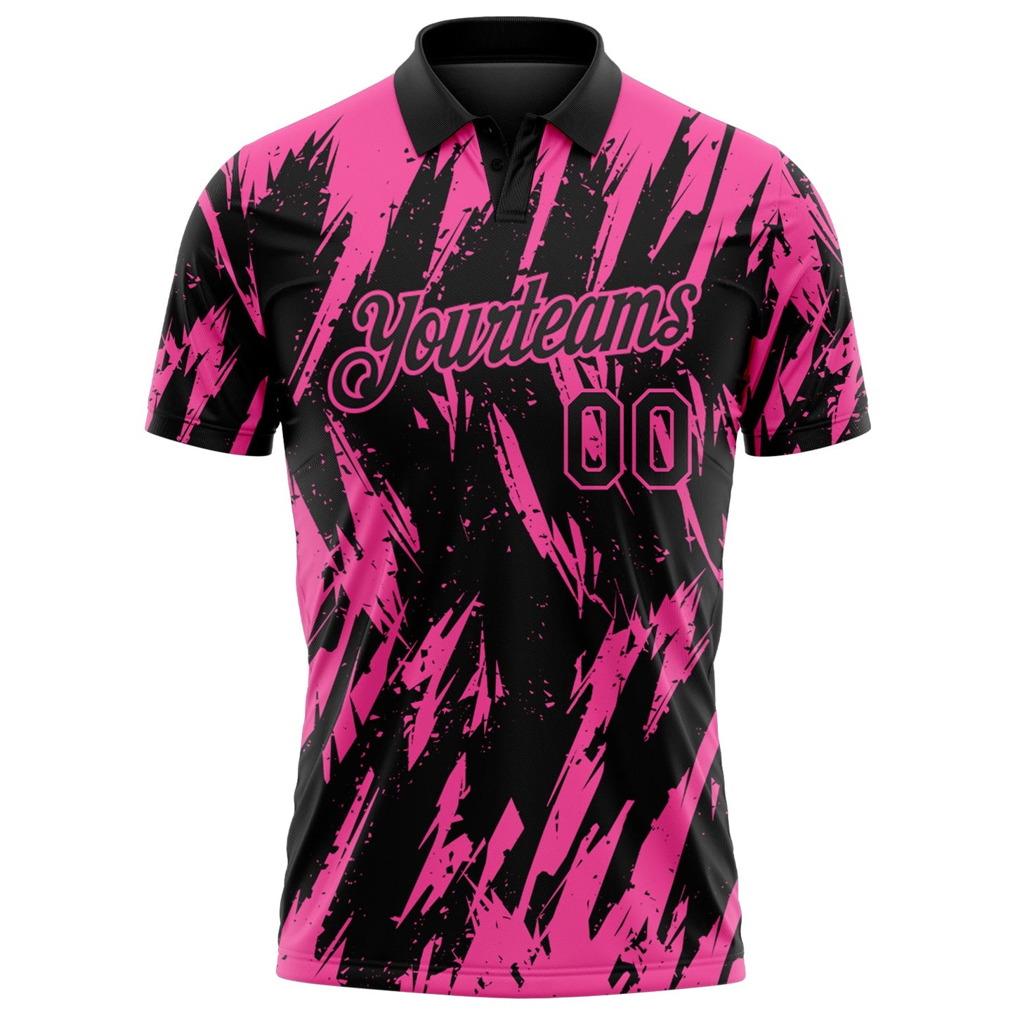 Custom Black-Pink Torn Sharp Brush Stroke Splatter Performance Polo Shirt view 2