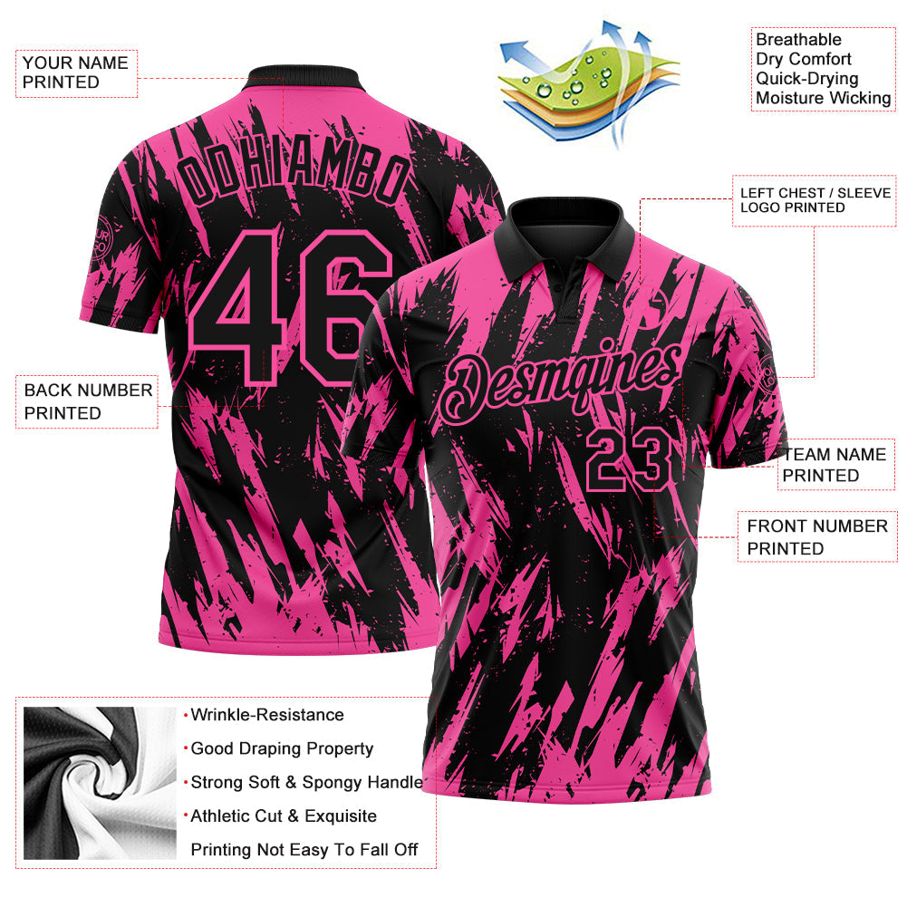 Custom Black-Pink Torn Sharp Brush Stroke Splatter Performance Polo Shirt view 3