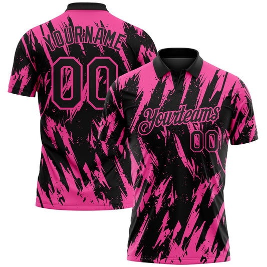 Custom Black-Pink Torn Sharp Brush Stroke Splatter Performance Polo Shirt - Main View