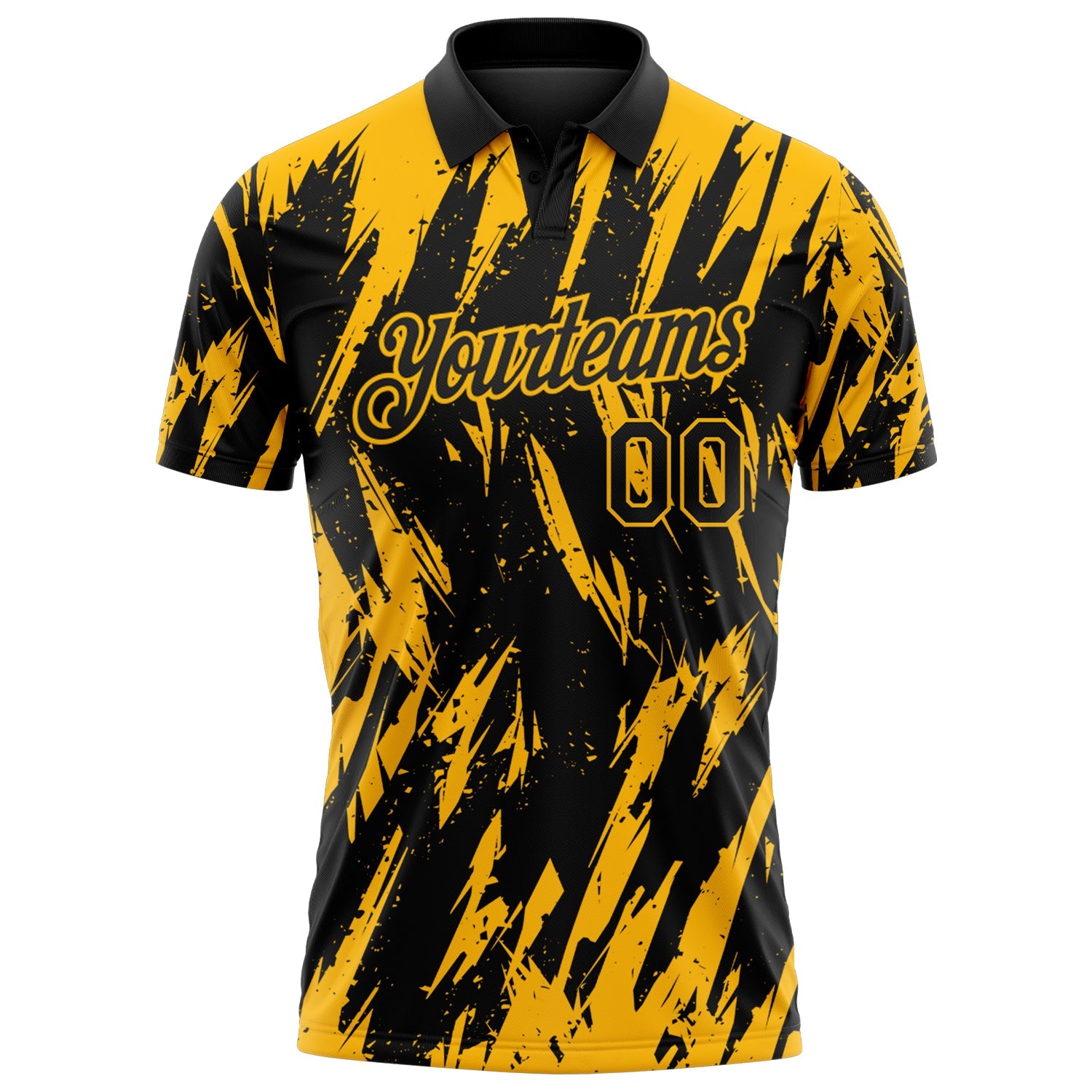 Custom Black-Gold Torn Sharp Brush Stroke Splatter Performance Polo Shirt view 2