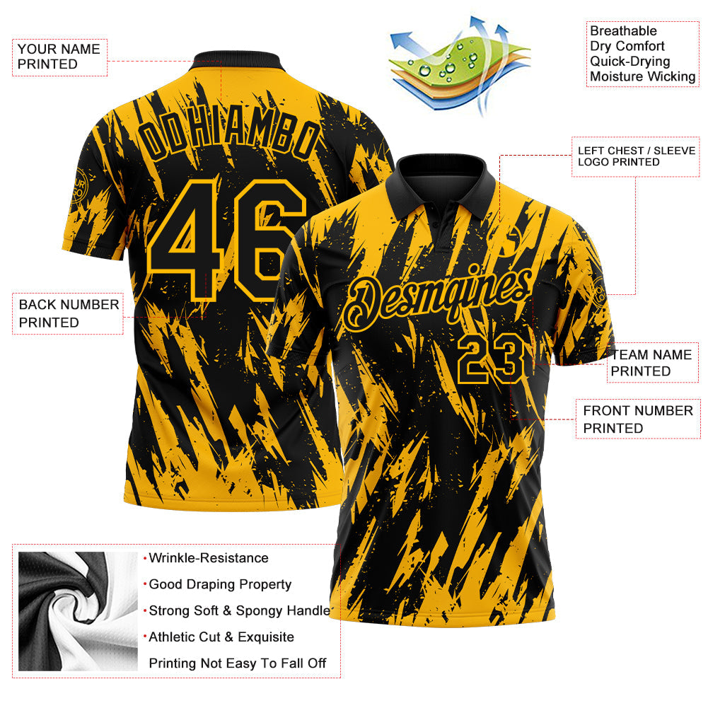 Custom Black-Gold Torn Sharp Brush Stroke Splatter Performance Polo Shirt view 3