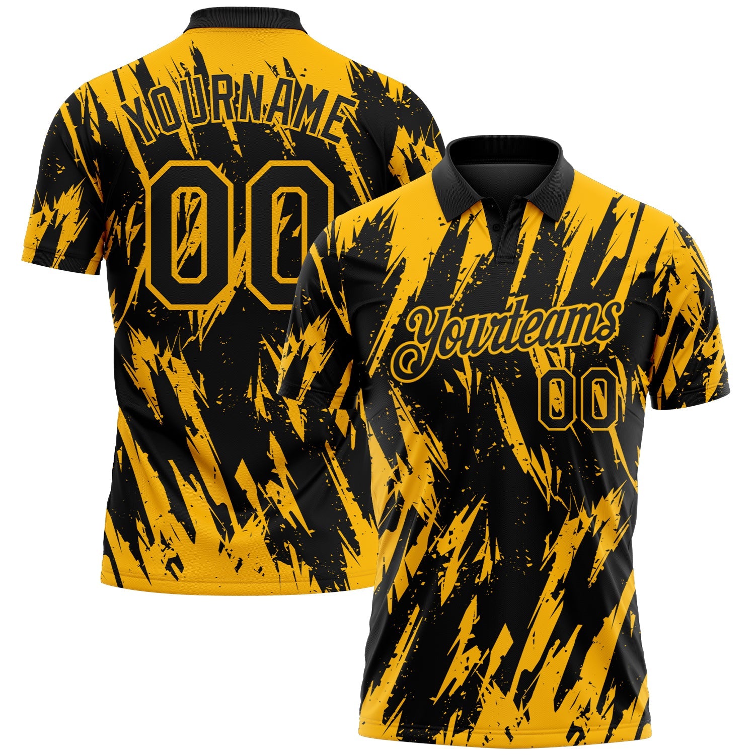 Custom Black-Gold Torn Sharp Brush Stroke Splatter Performance Polo Shirt - Main View