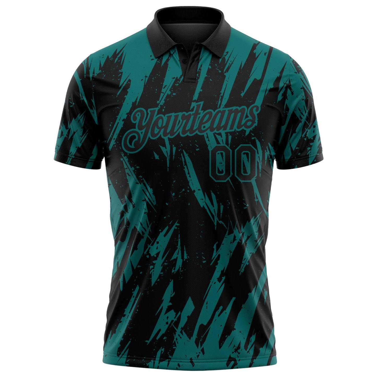 Custom Black-Teal Torn Sharp Brush Stroke Splatter Performance Polo Shirt view 2