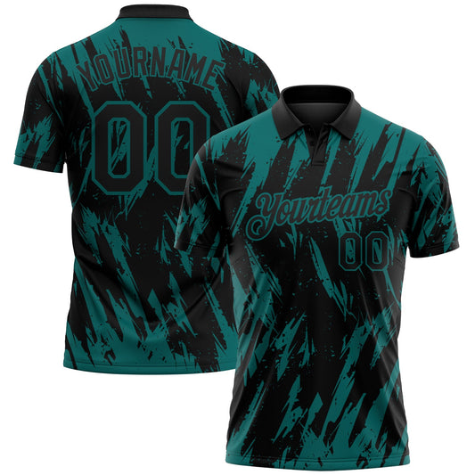 Custom Black-Teal Torn Sharp Brush Stroke Splatter Performance Polo Shirt - Main View