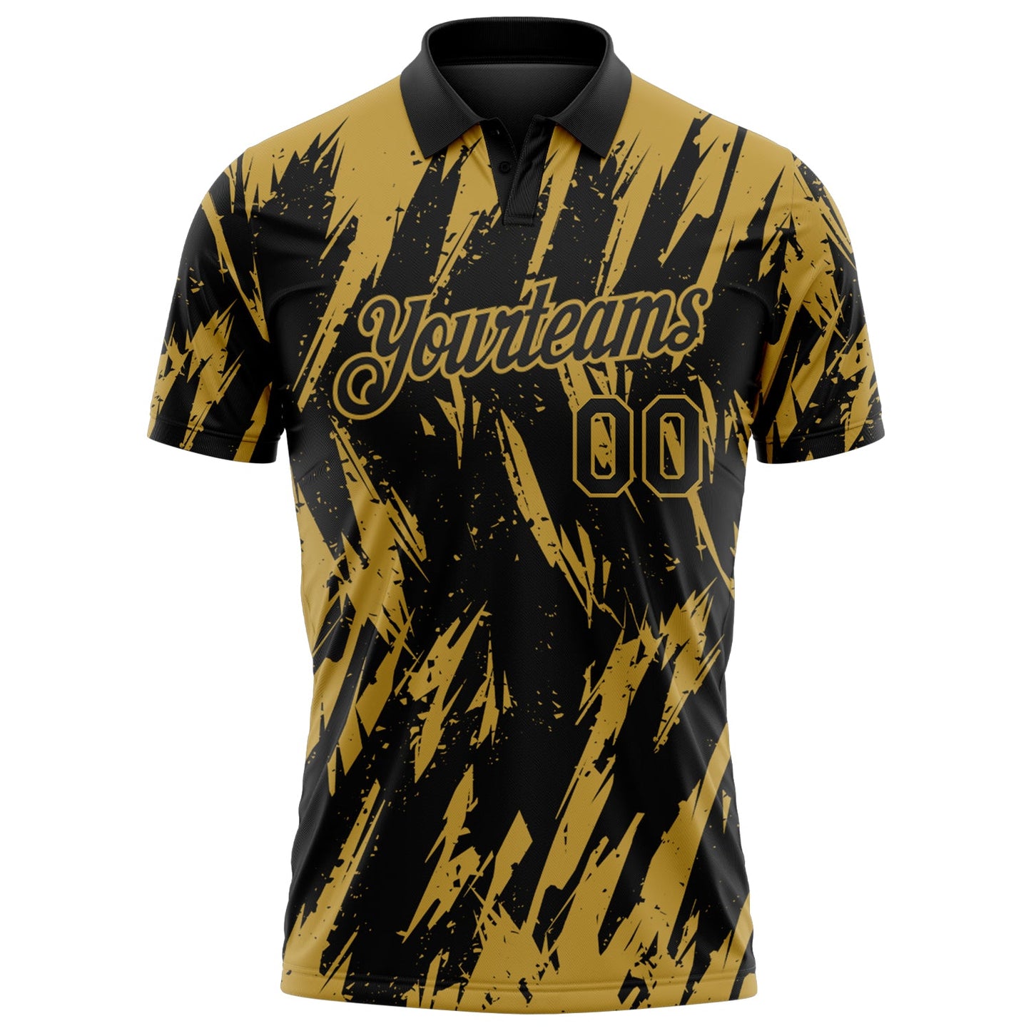 Custom Black-Old Gold Torn Sharp Brush Stroke Splatter Performance Polo Shirt view 2