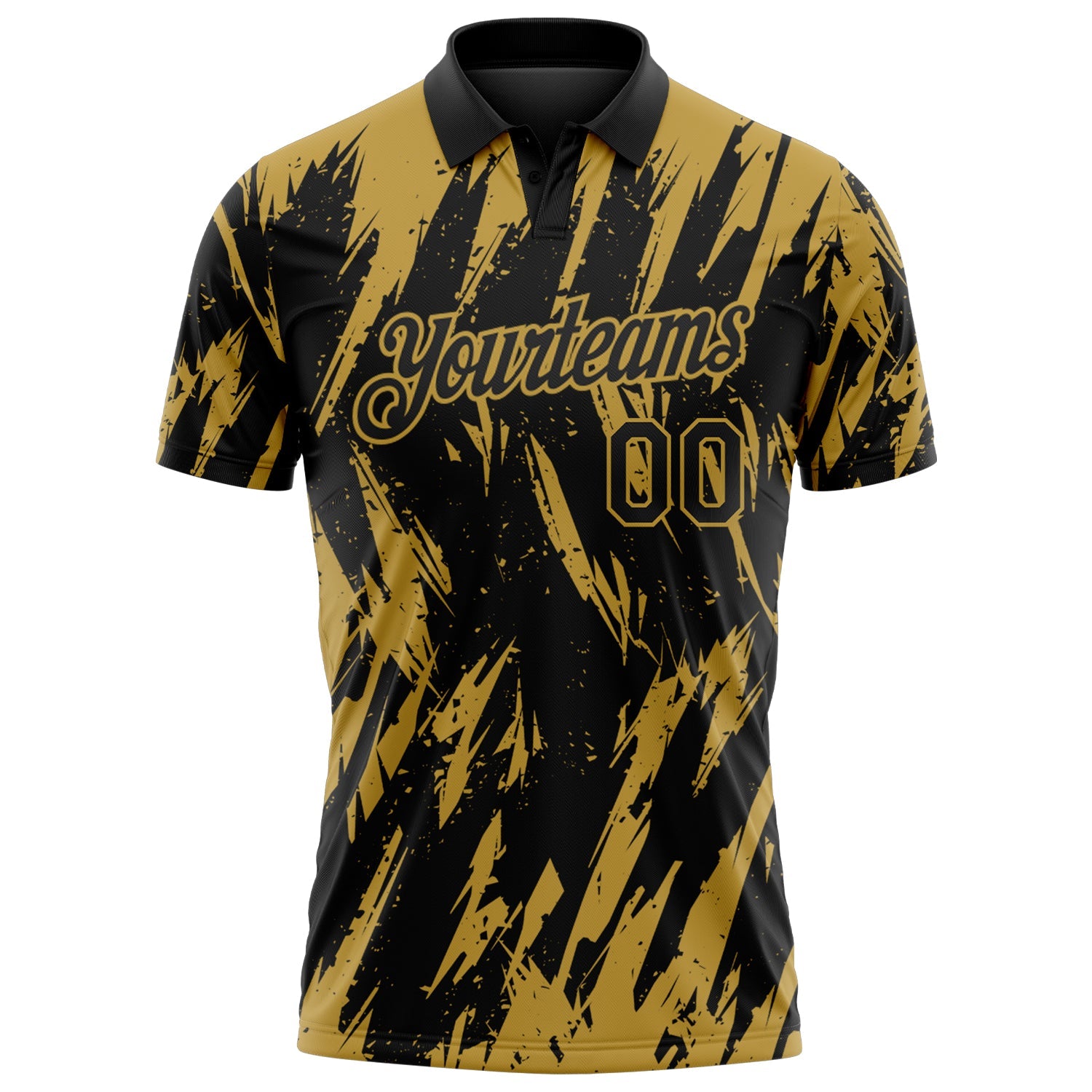 Custom Black-Old Gold Torn Sharp Brush Stroke Splatter Performance Polo Shirt view 2