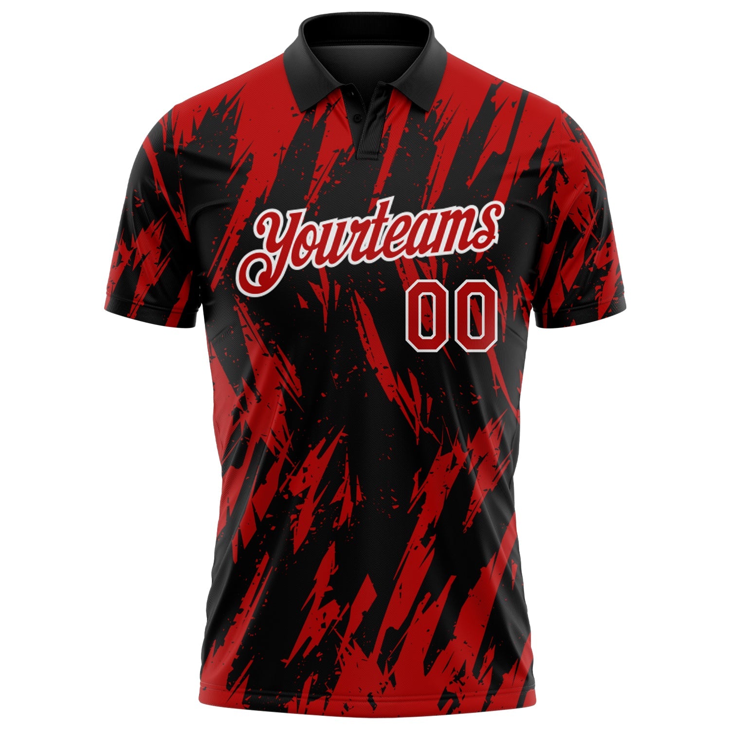 Custom Black Red-White Torn Sharp Brush Stroke Splatter Performance Polo Shirt view 2