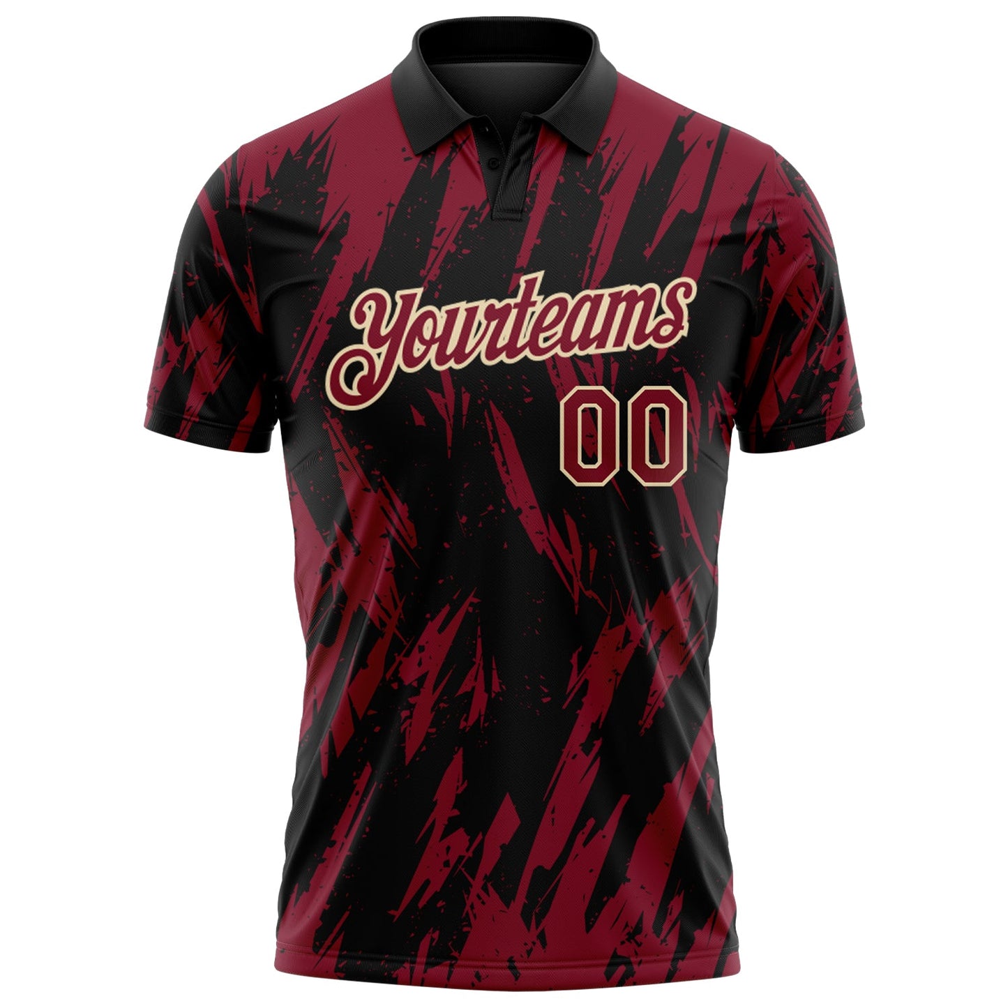 Custom Black Crimson-Cream Torn Sharp Brush Stroke Splatter Performance Polo Shirt view 2
