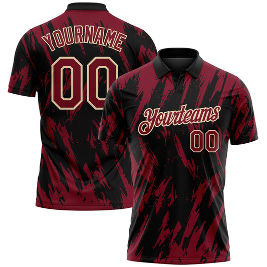 Custom Black Crimson-Cream Torn Sharp Brush Stroke Splatter Performance Polo Shirt - Main View
