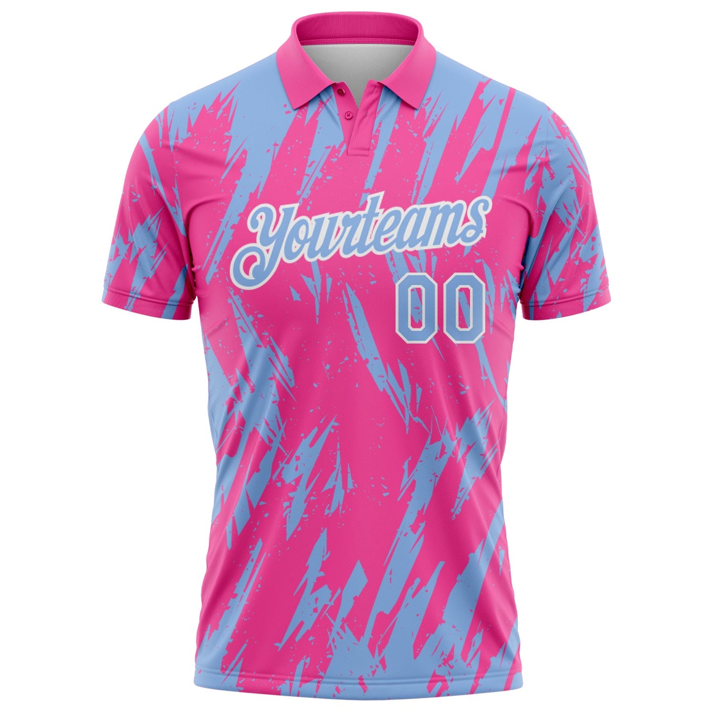 Custom Pink Light Blue-White Torn Sharp Brush Stroke Splatter Performance Polo Shirt view 2