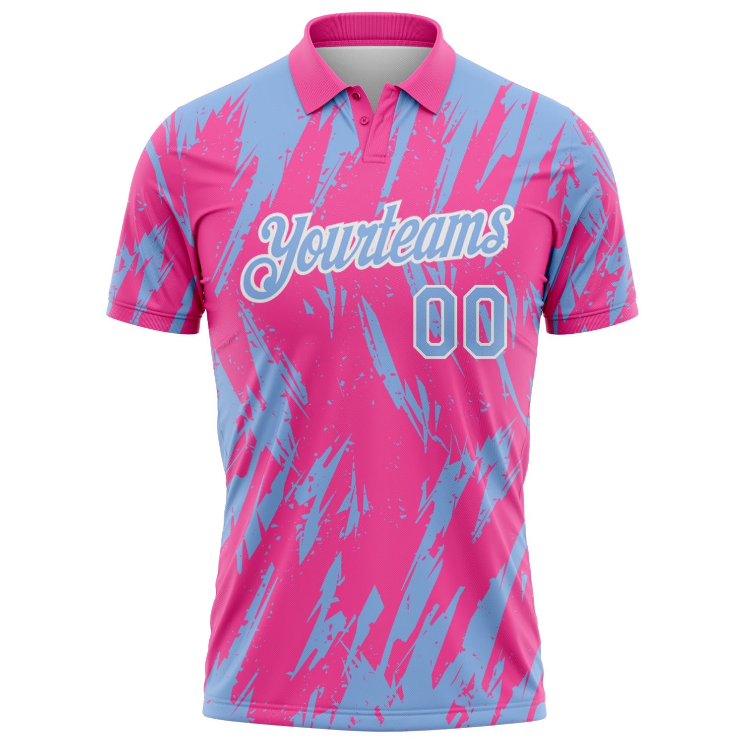 Custom Pink Light Blue-White Torn Sharp Brush Stroke Splatter Performance Polo Shirt view 2