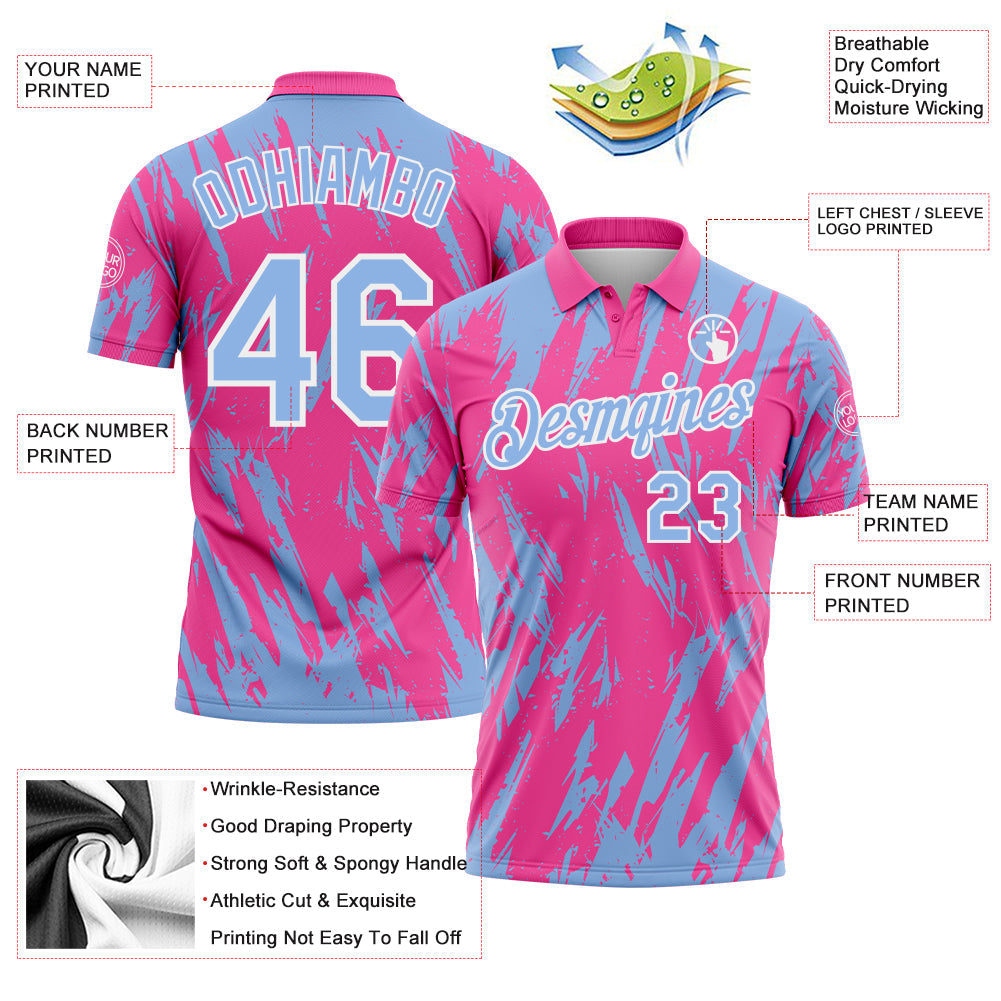 Custom Pink Light Blue-White Torn Sharp Brush Stroke Splatter Performance Polo Shirt view 3