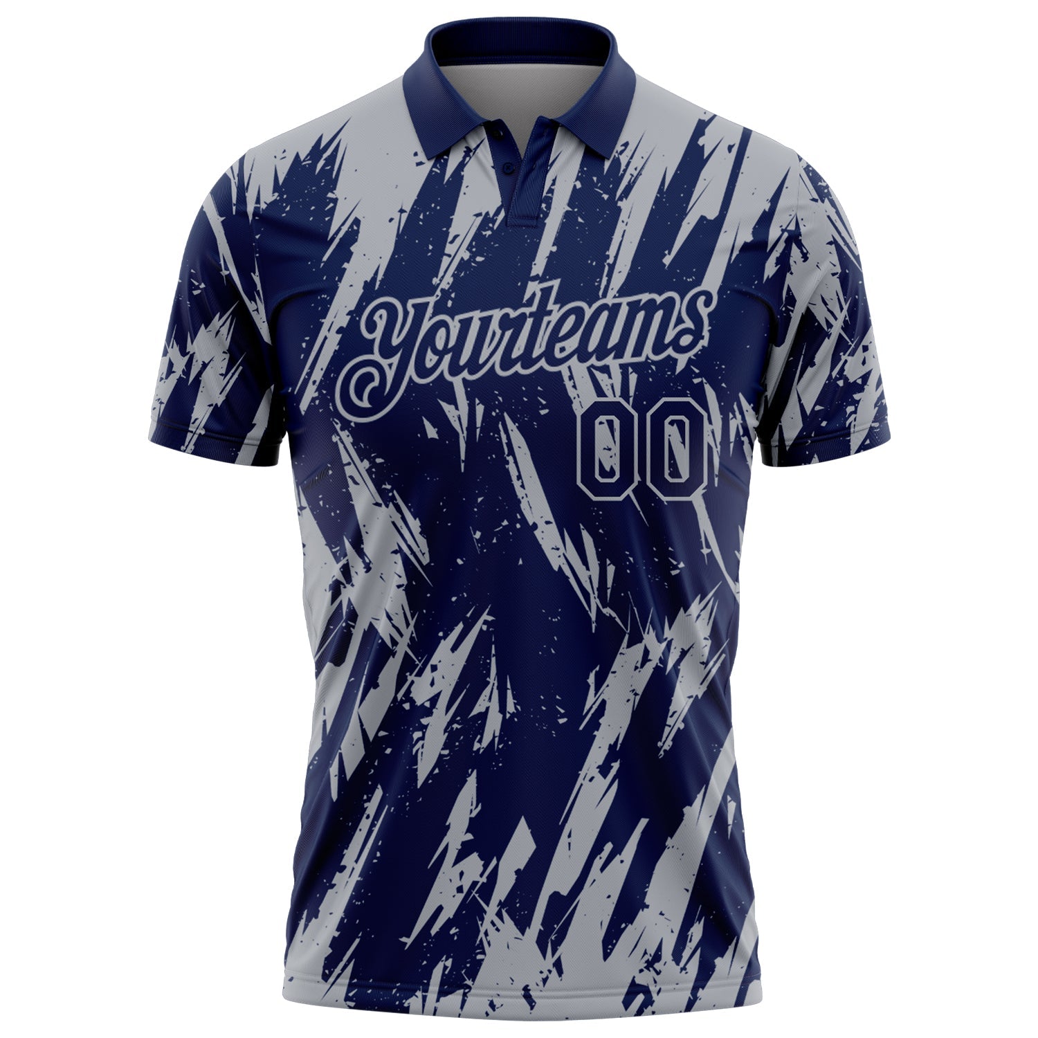 Custom Navy-Gray Torn Sharp Brush Stroke Splatter Performance Polo Shirt view 2