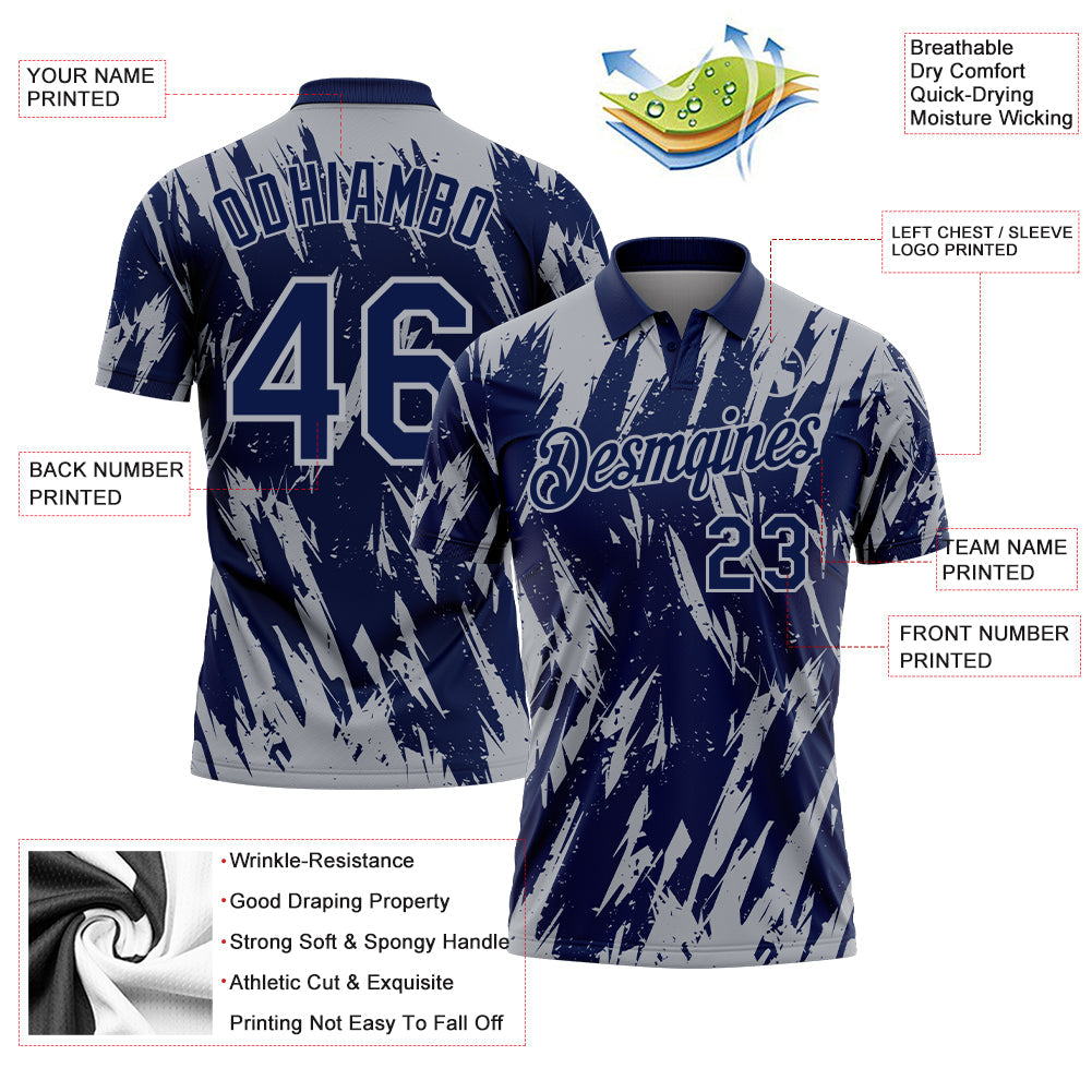 Custom Navy-Gray Torn Sharp Brush Stroke Splatter Performance Polo Shirt view 3