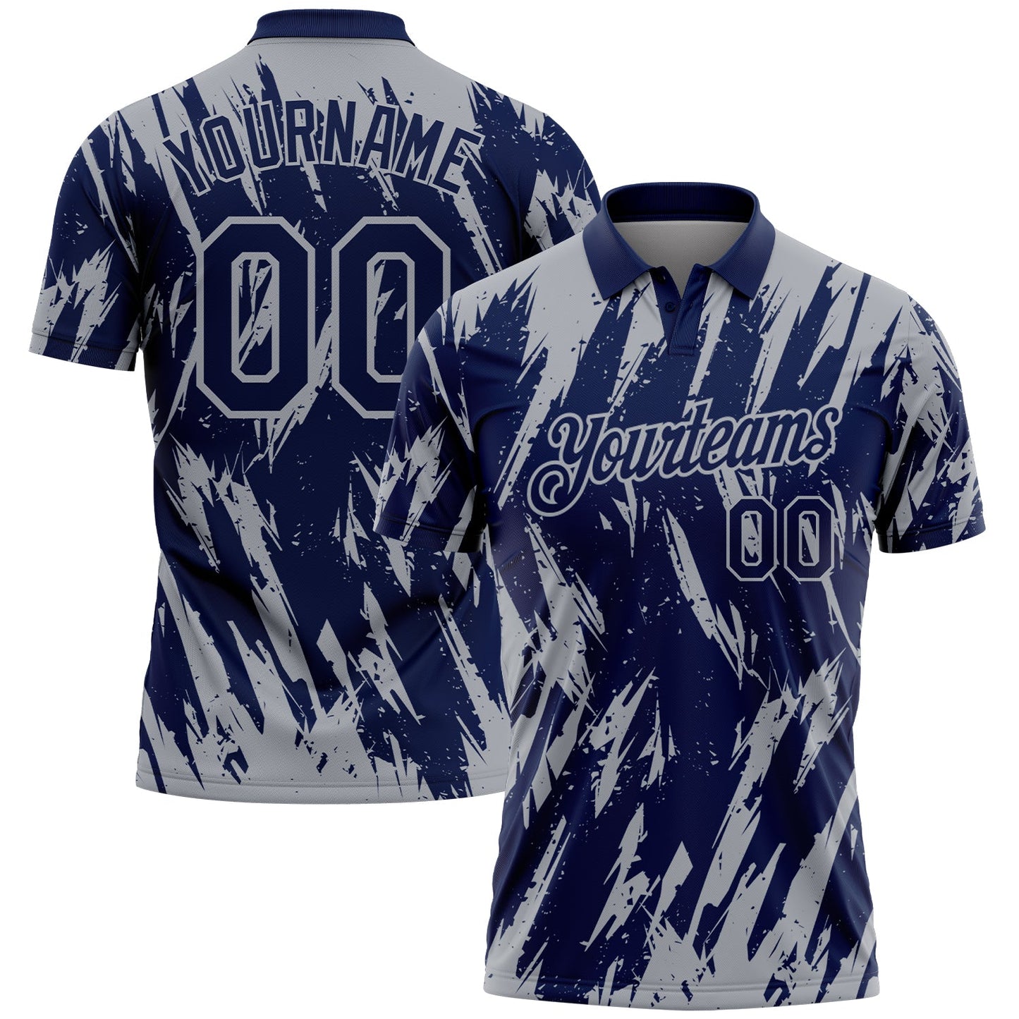Custom Navy-Gray Torn Sharp Brush Stroke Splatter Performance Polo Shirt - Main View