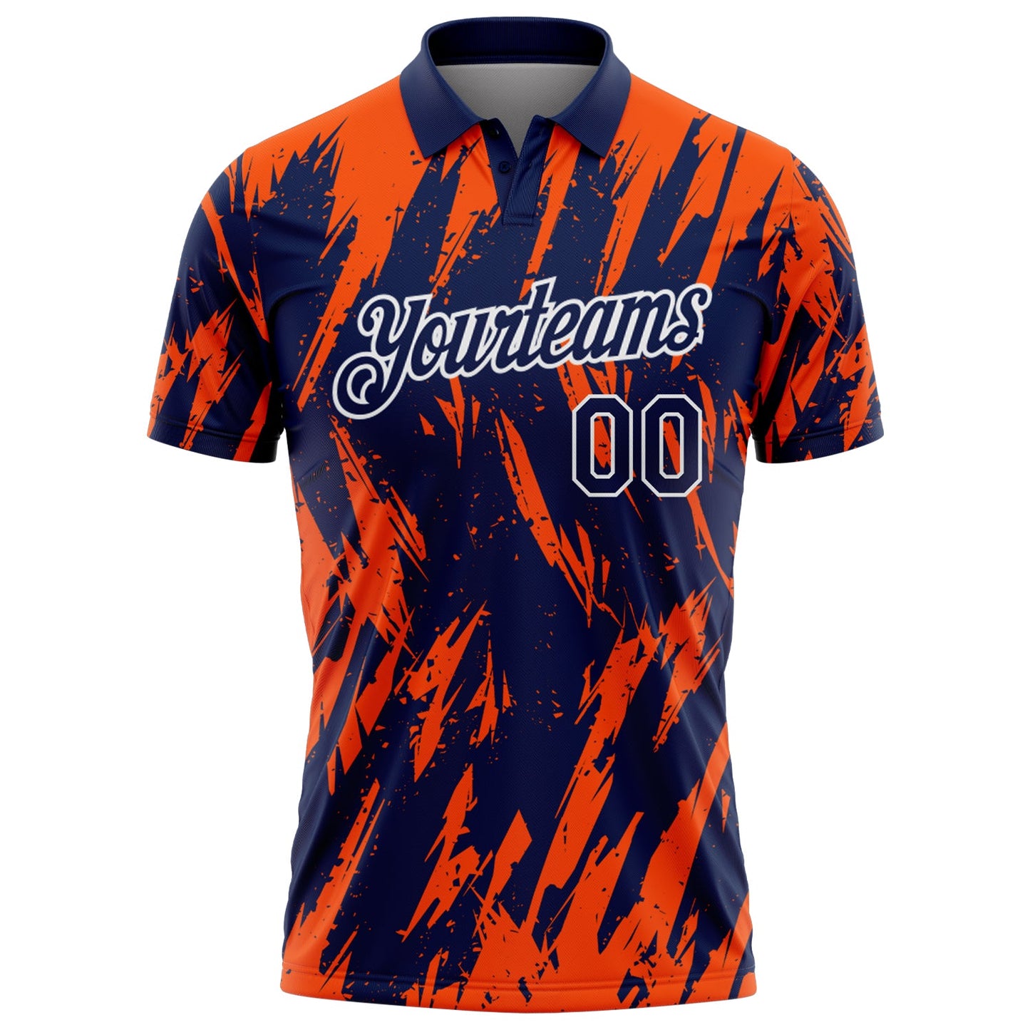 Custom Navy Orange-White Torn Sharp Brush Stroke Splatter Performance Polo Shirt view 2