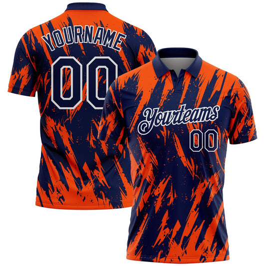 Custom Navy Orange-White Torn Sharp Brush Stroke Splatter Performance Polo Shirt - Main View