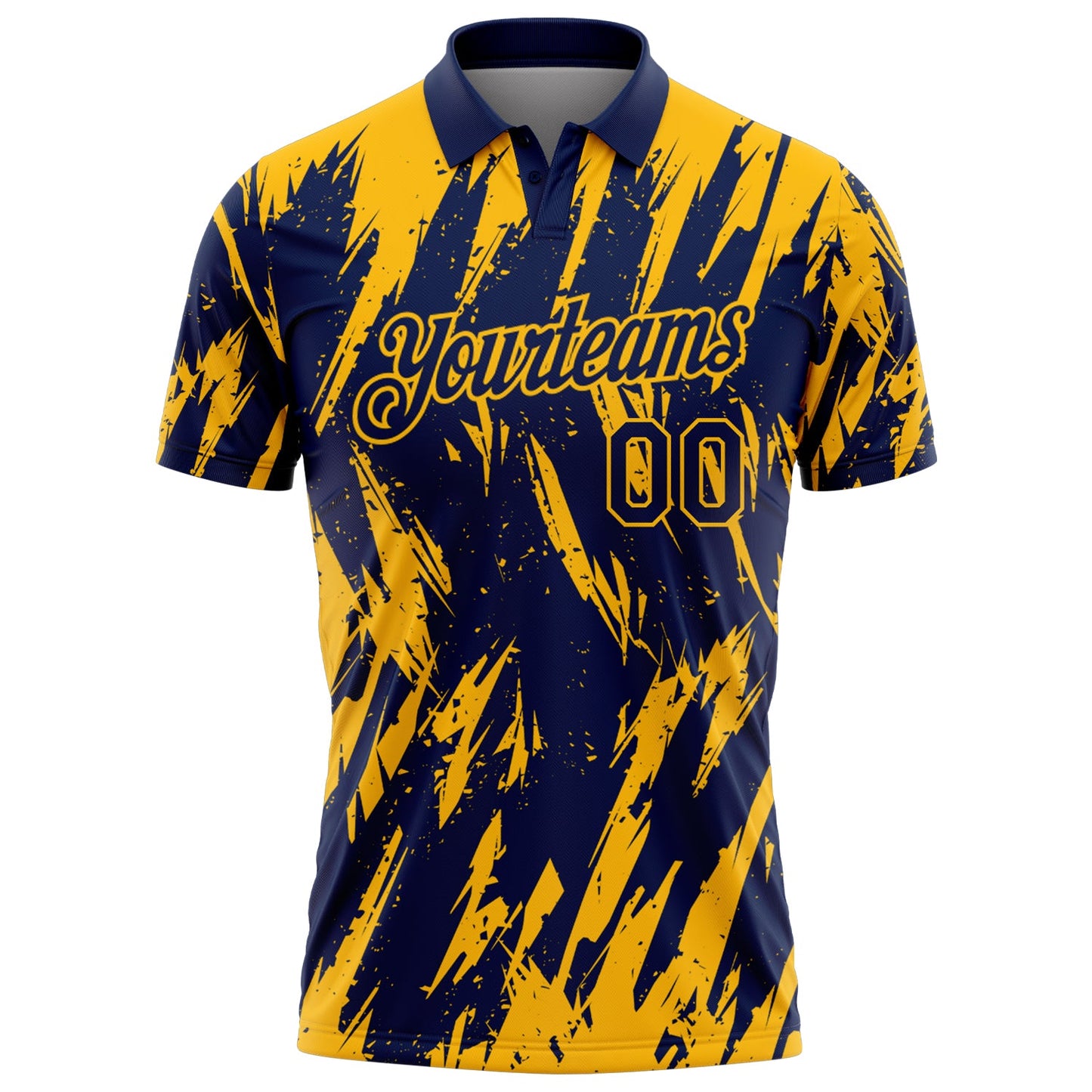 Custom Navy-Gold Torn Sharp Brush Stroke Splatter Performance Polo Shirt view 2