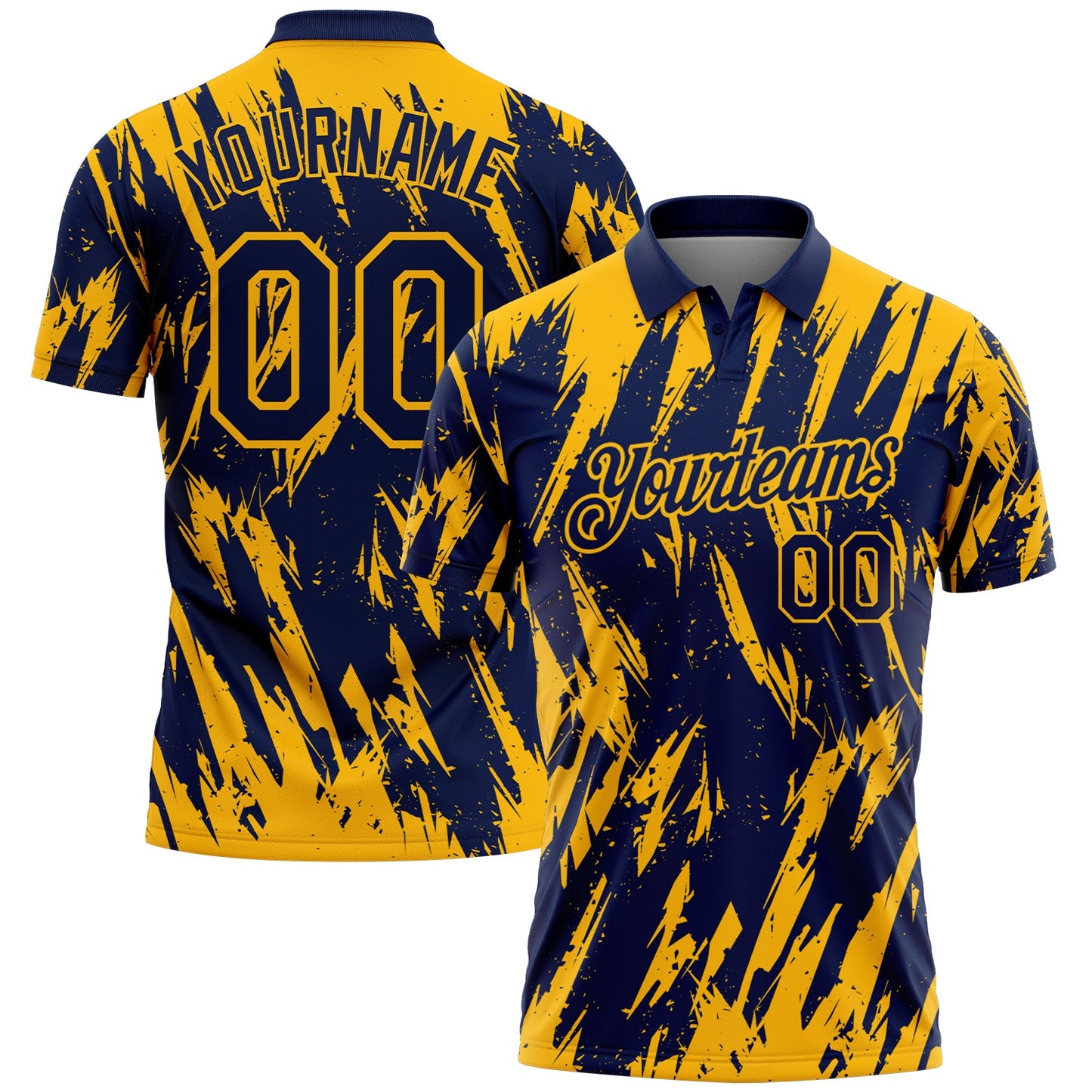 Custom Navy-Gold Torn Sharp Brush Stroke Splatter Performance Polo Shirt - Main View