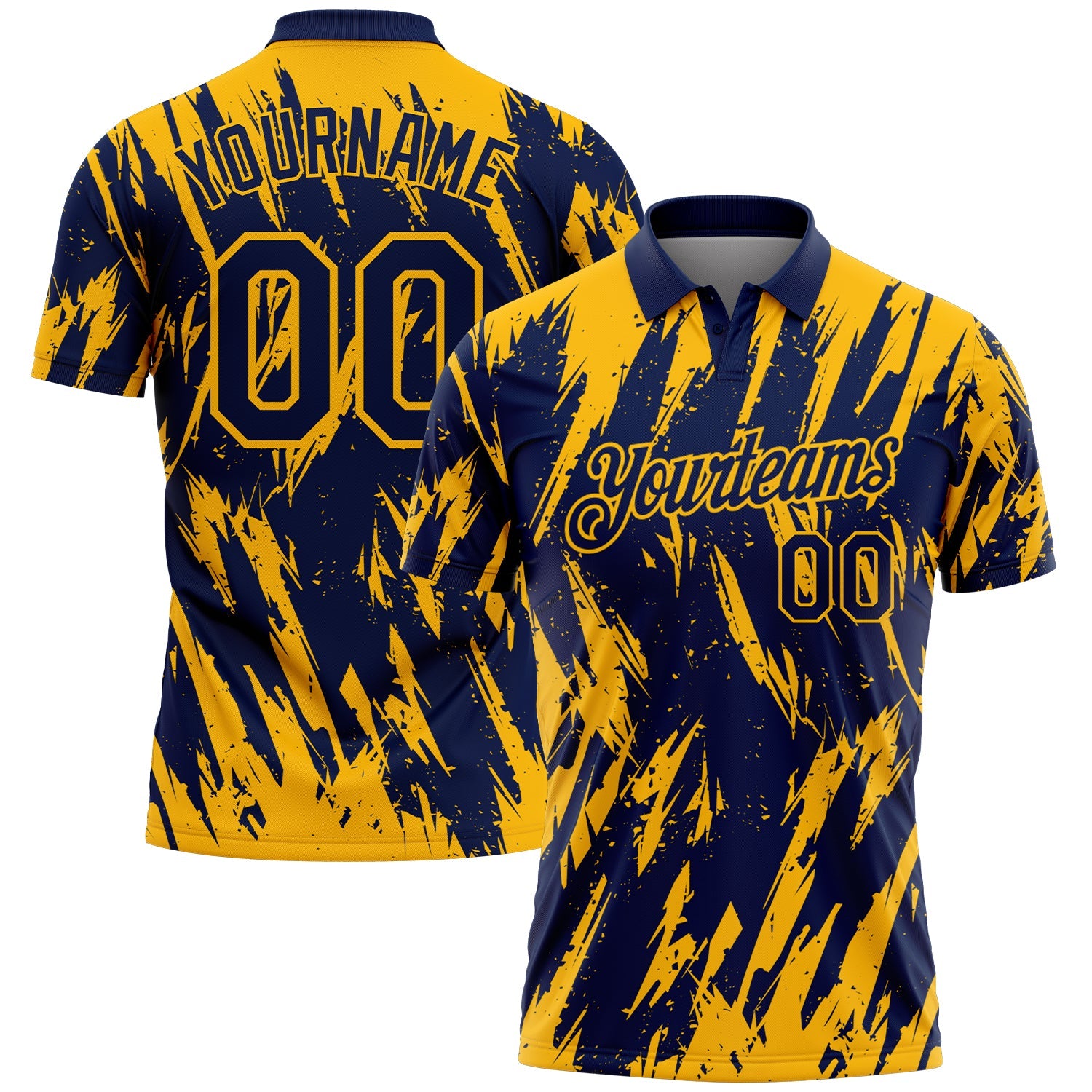 Custom Navy-Gold Torn Sharp Brush Stroke Splatter Performance Polo Shirt - Main View