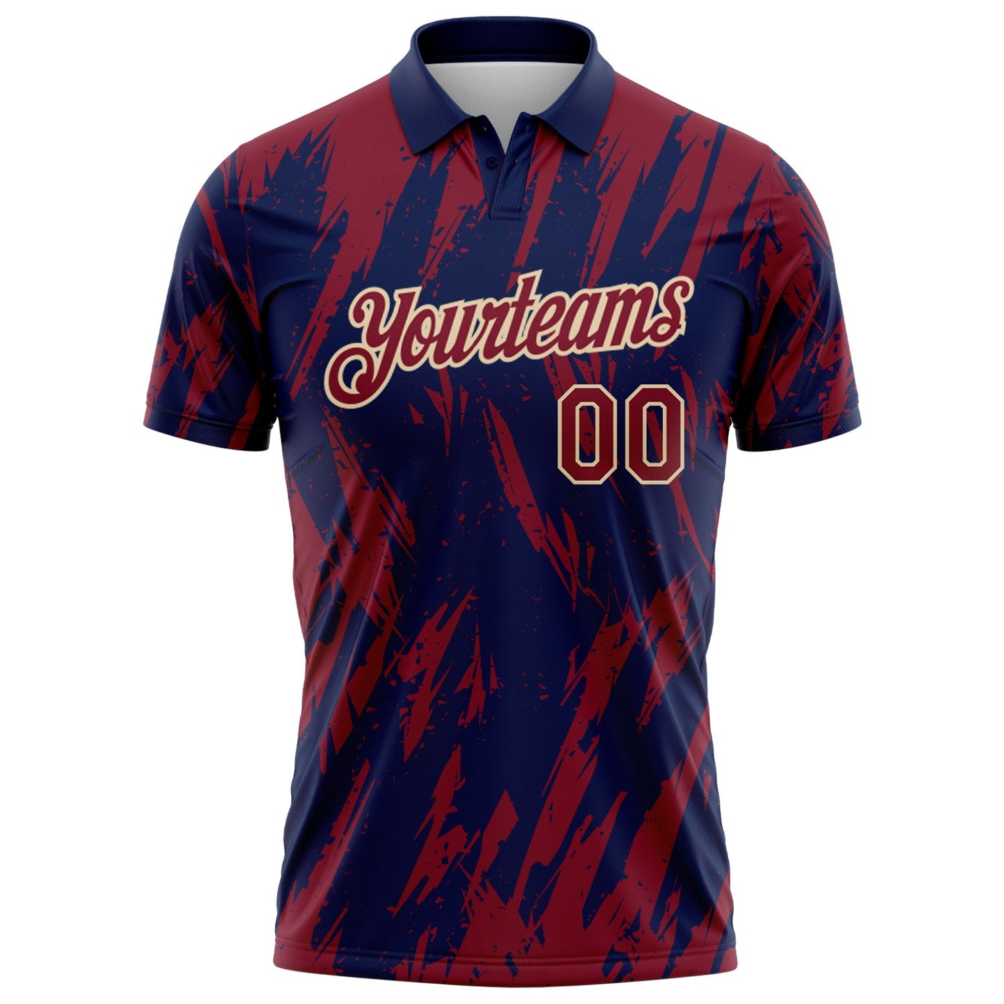 Custom Navy Crimson-City Cream Torn Sharp Brush Stroke Splatter Performance Polo Shirt view 2