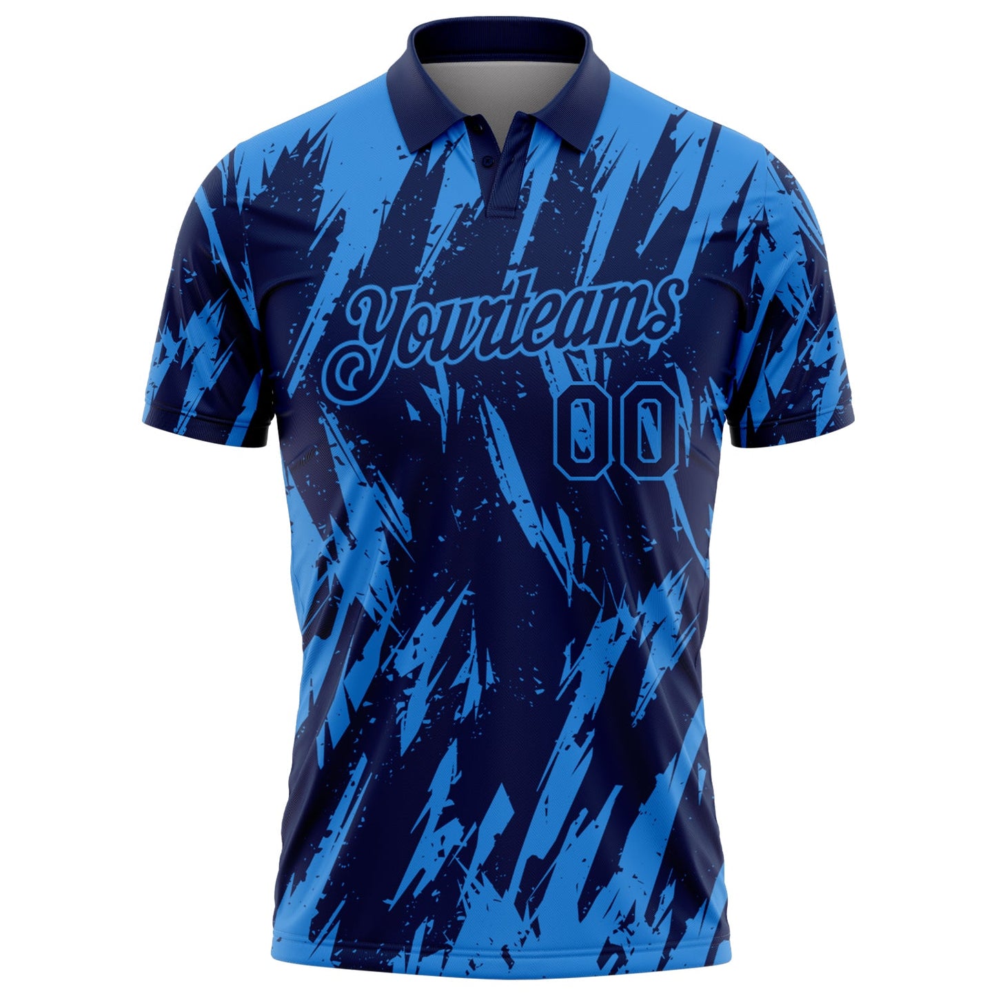 Custom Navy-Powder Blue Torn Sharp Brush Stroke Splatter Performance Polo Shirt view 2
