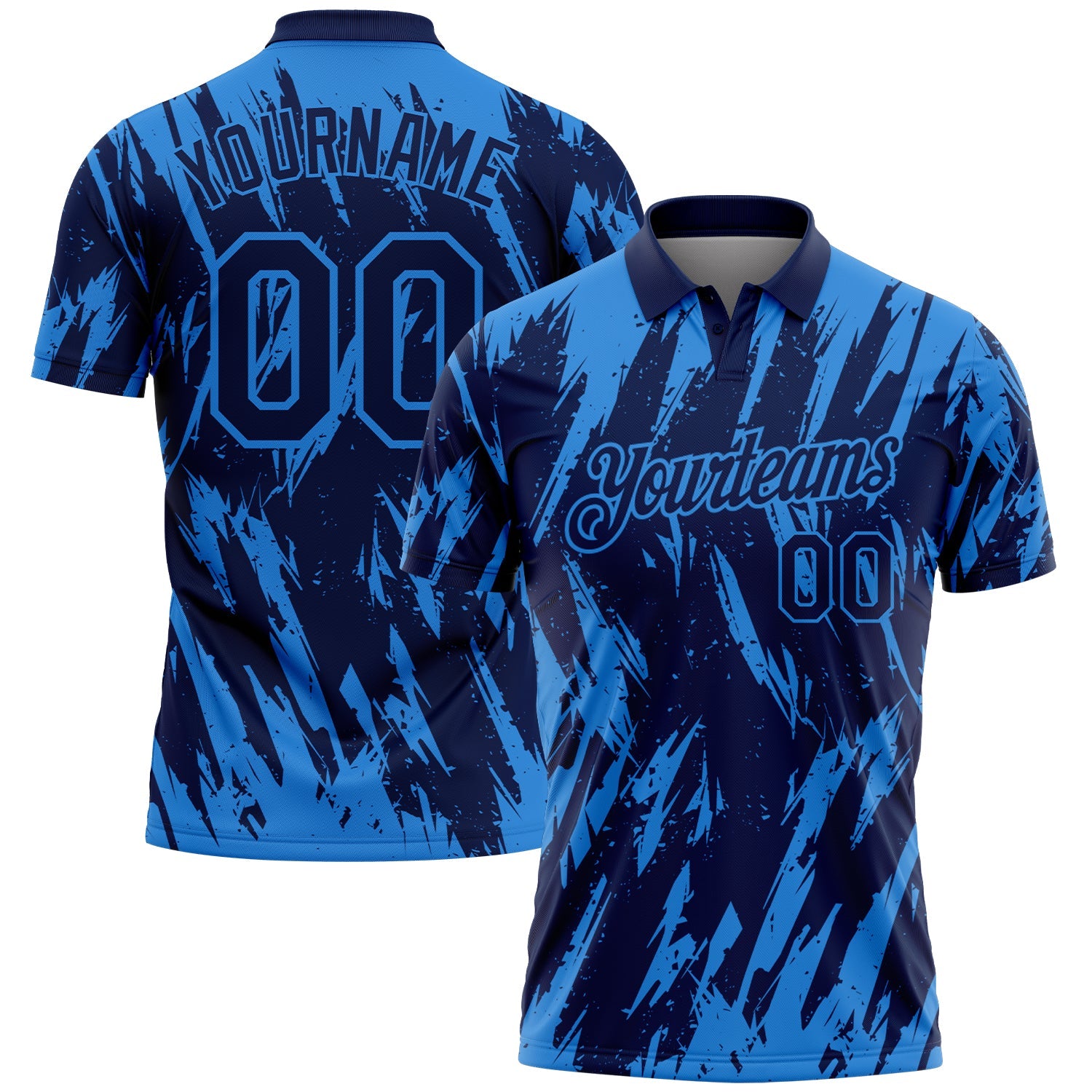 Custom Navy-Powder Blue Torn Sharp Brush Stroke Splatter Performance Polo Shirt - Main View