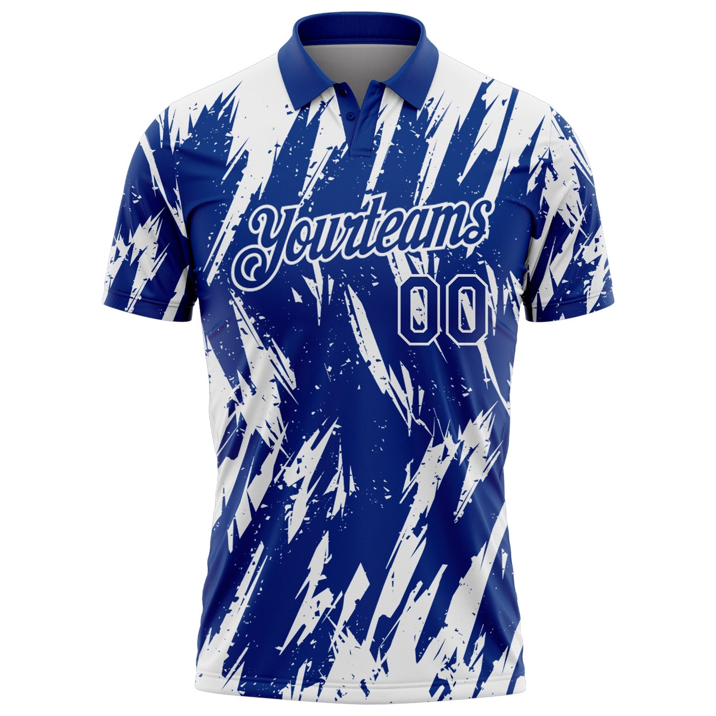 Custom Royal-White Torn Sharp Brush Stroke Splatter Performance Polo Shirt view 2