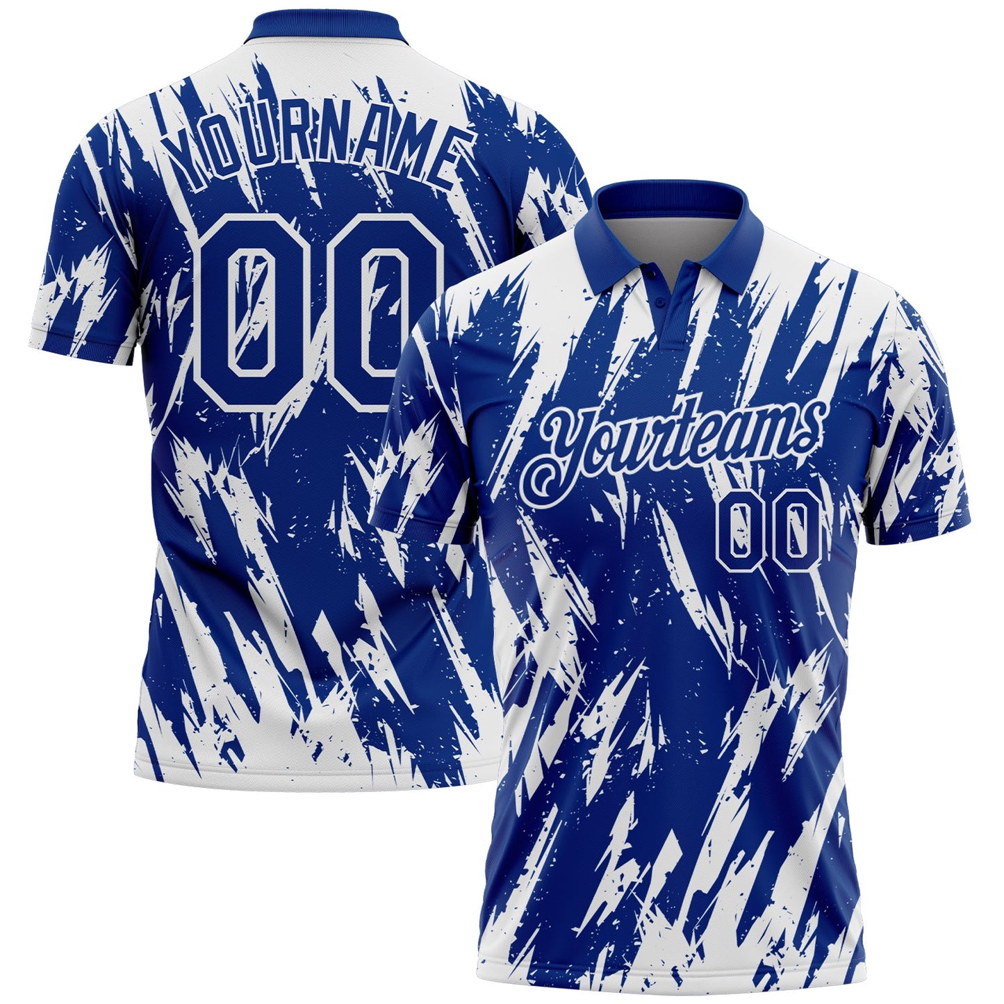 Custom Royal-White Torn Sharp Brush Stroke Splatter Performance Polo Shirt - Main View