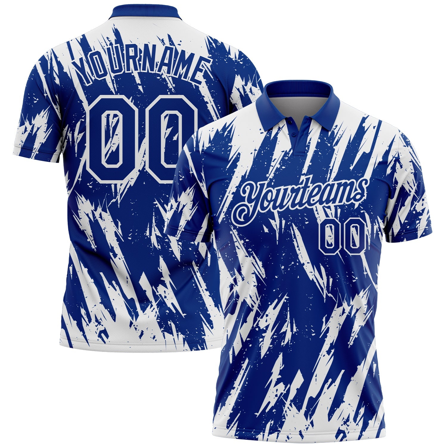 Custom Royal-White Torn Sharp Brush Stroke Splatter Performance Polo Shirt - Main View
