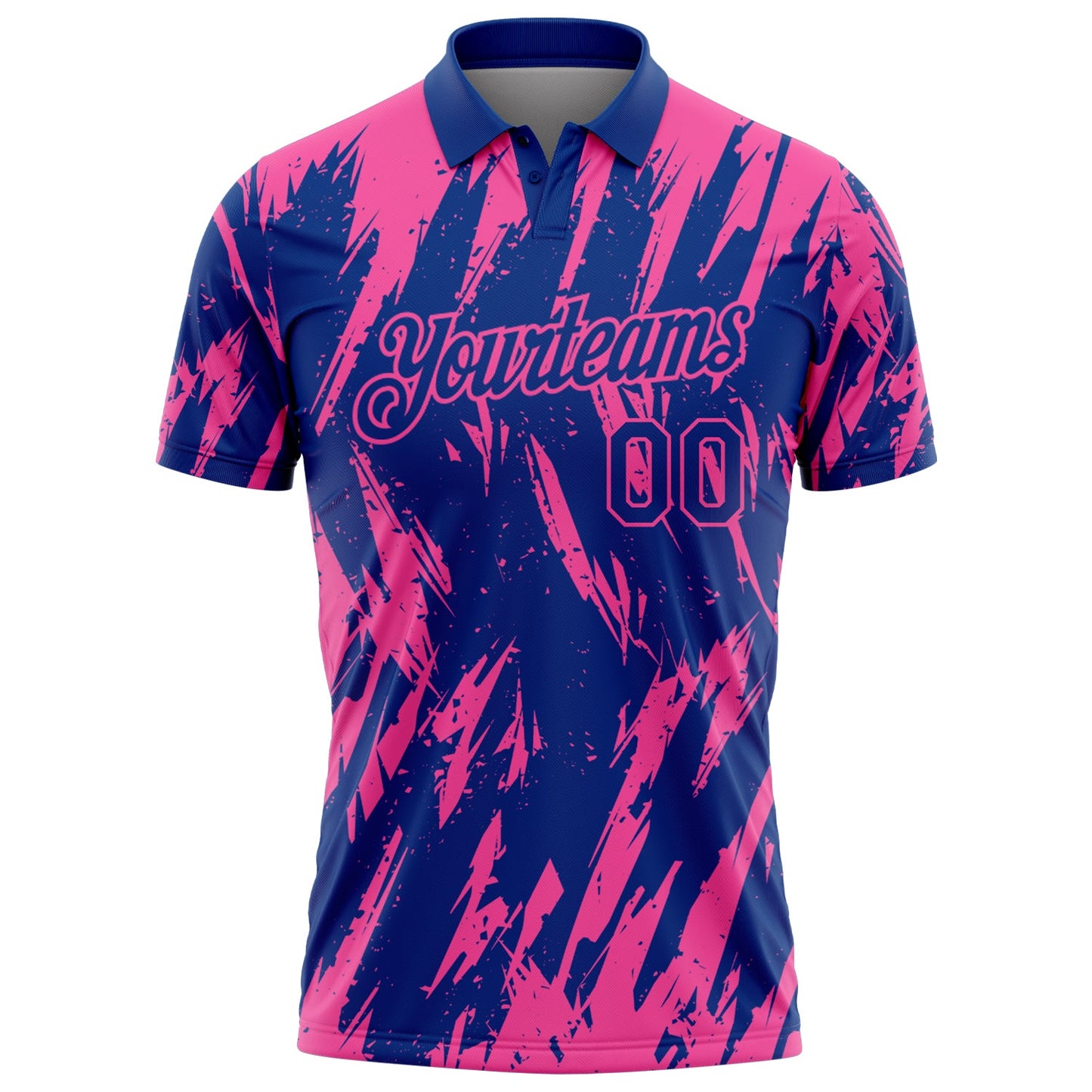Custom Royal-Pink Torn Sharp Brush Stroke Splatter Performance Polo Shirt view 2