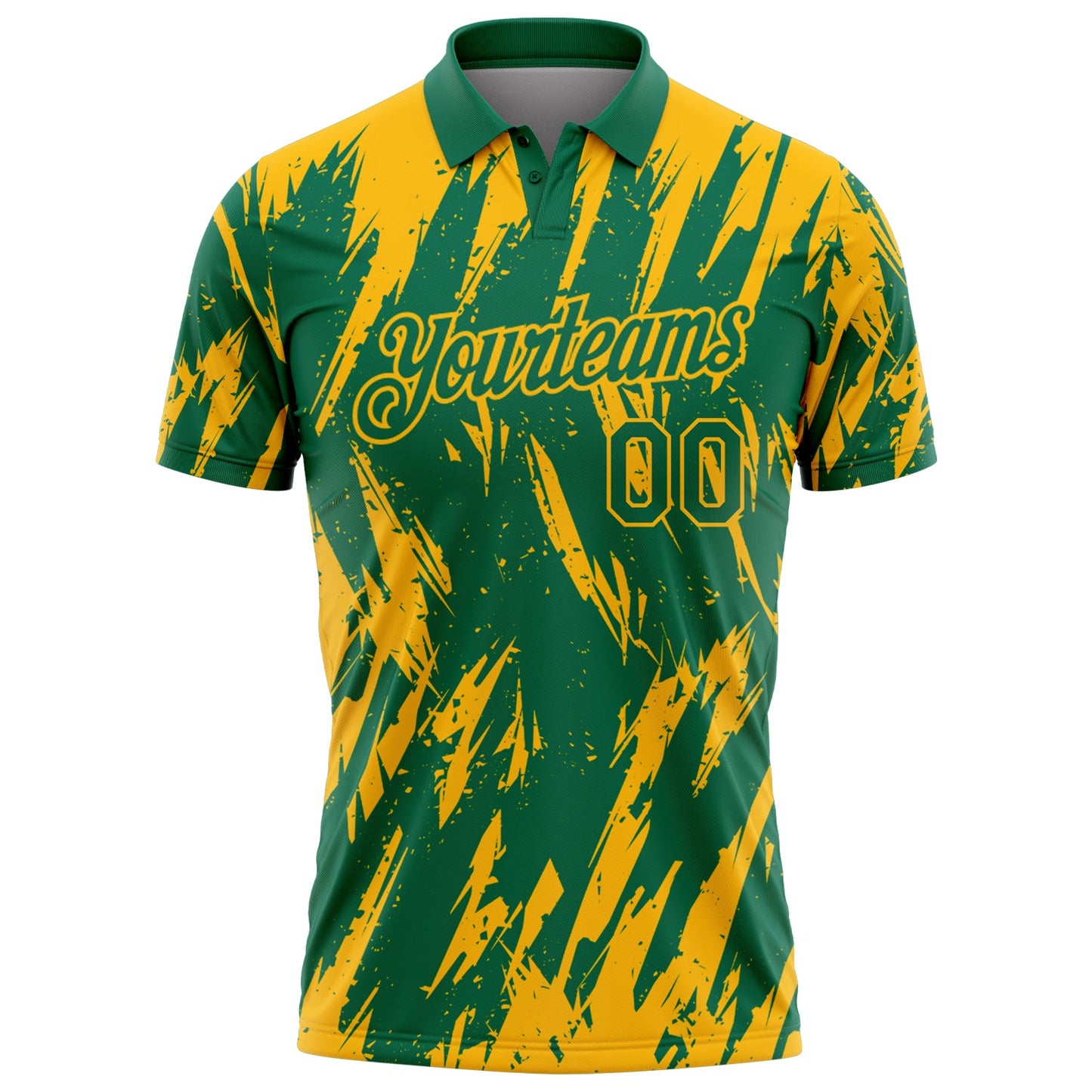 Custom Kelly Green-Gold Torn Sharp Brush Stroke Splatter Performance Polo Shirt view 2