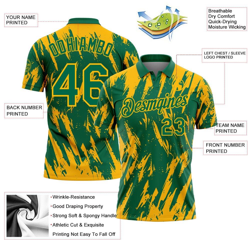 Custom Kelly Green-Gold Torn Sharp Brush Stroke Splatter Performance Polo Shirt view 3
