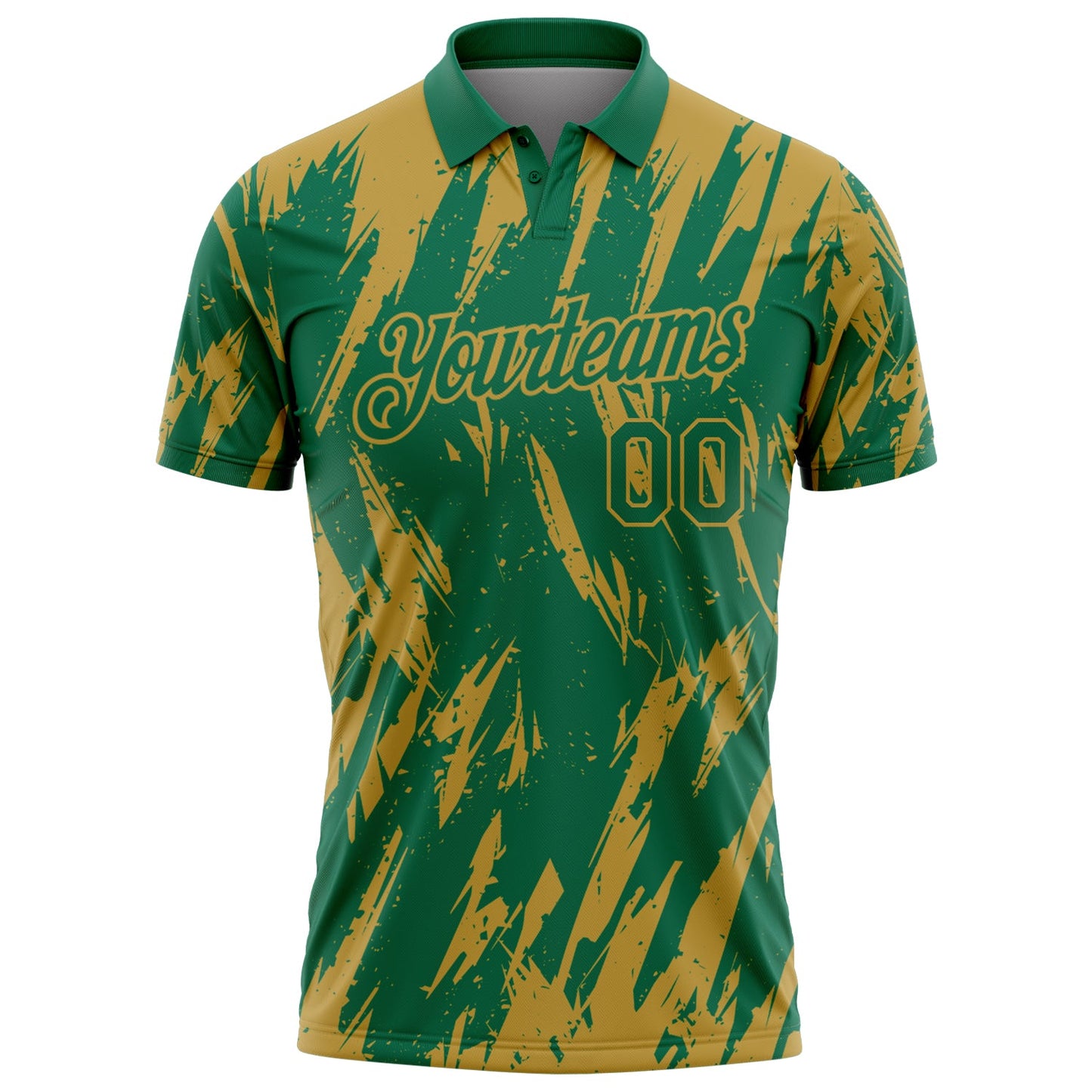 Custom Kelly Green-Old Gold Torn Sharp Brush Stroke Splatter Performance Polo Shirt view 2