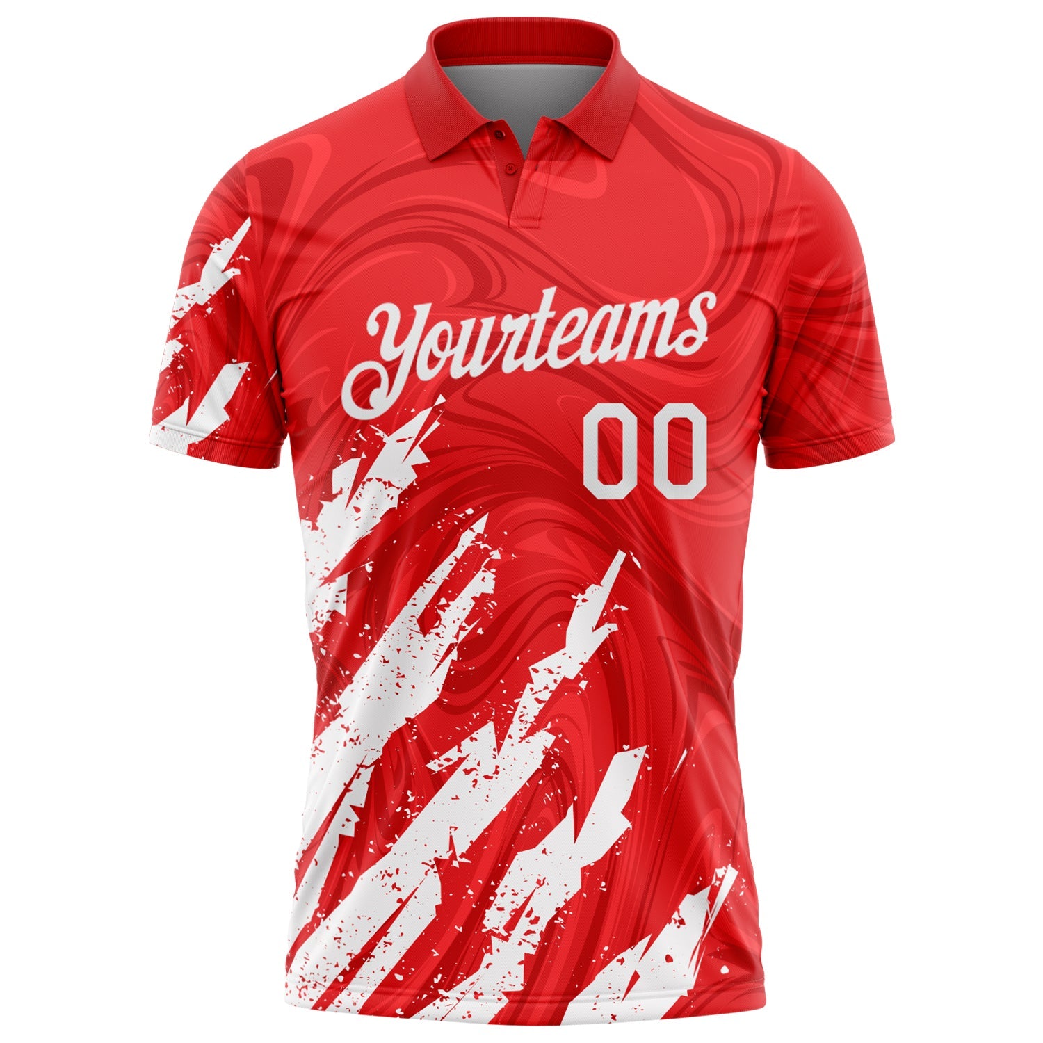 Custom Red-White Brush Stroke Splatter Liquid Swirl Performance Polo Shirt view 2