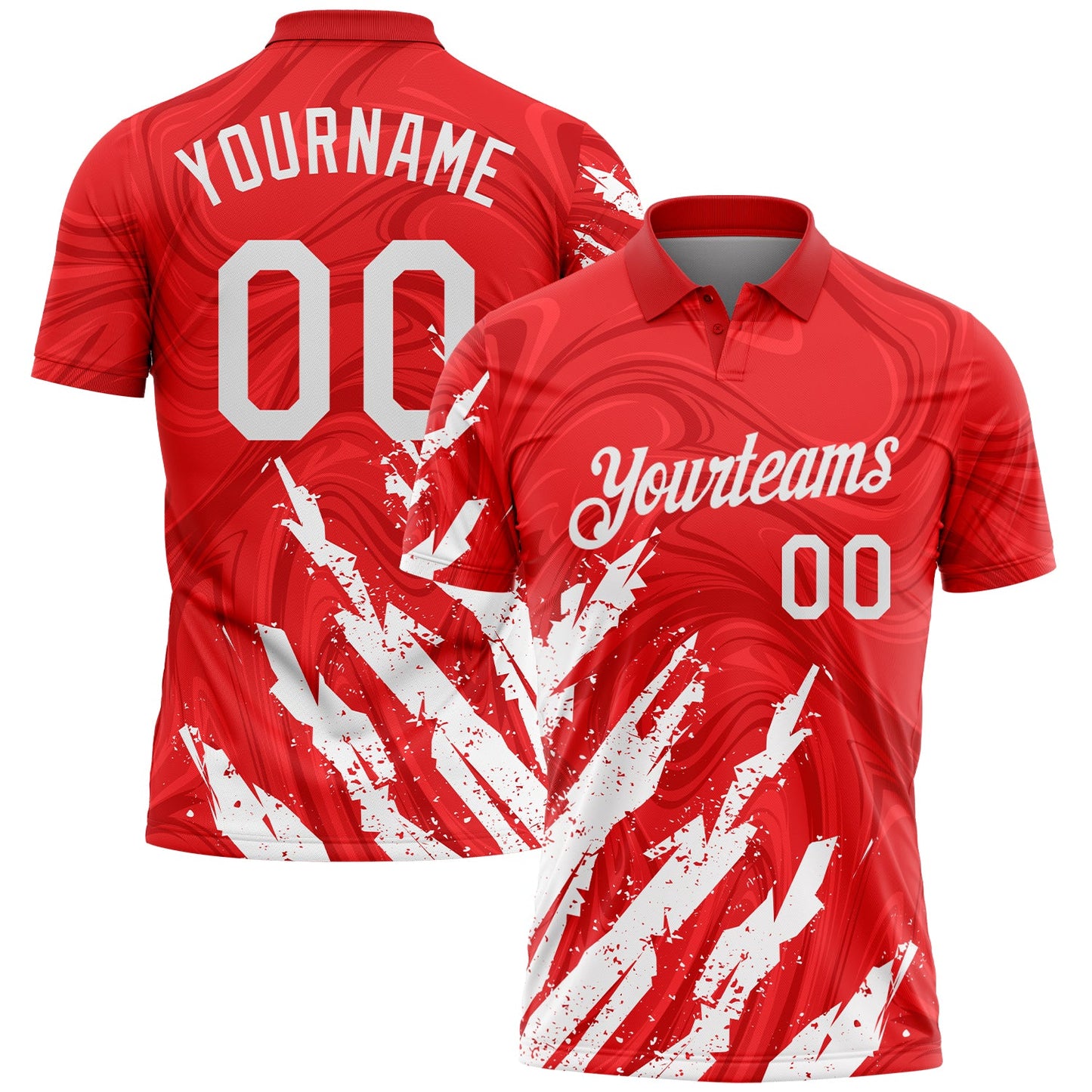 Custom Red-White Brush Stroke Splatter Liquid Swirl Performance Polo Shirt - Main View