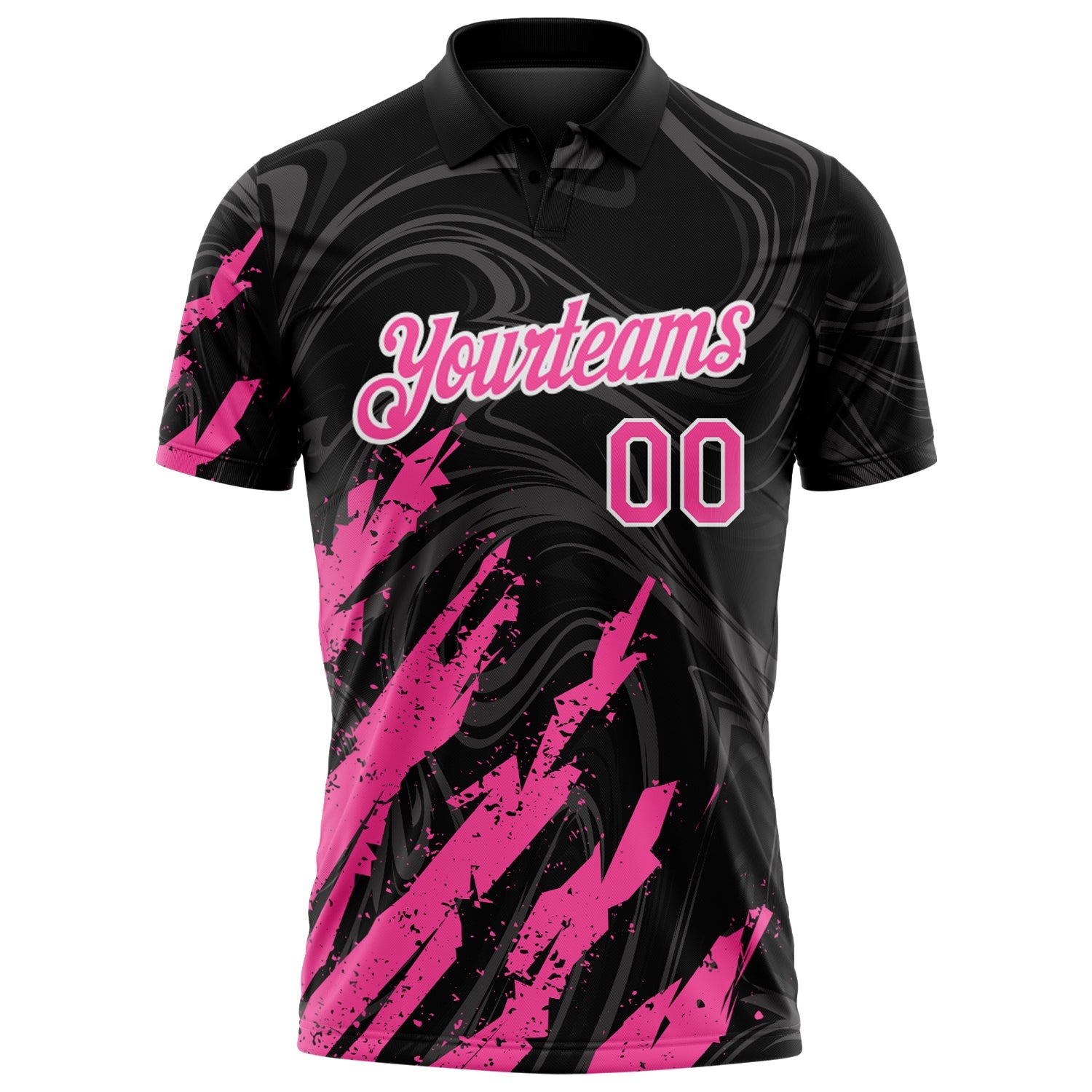 Custom Black Pink-White Brush Stroke Splatter Liquid Swirl Performance Polo Shirt view 2
