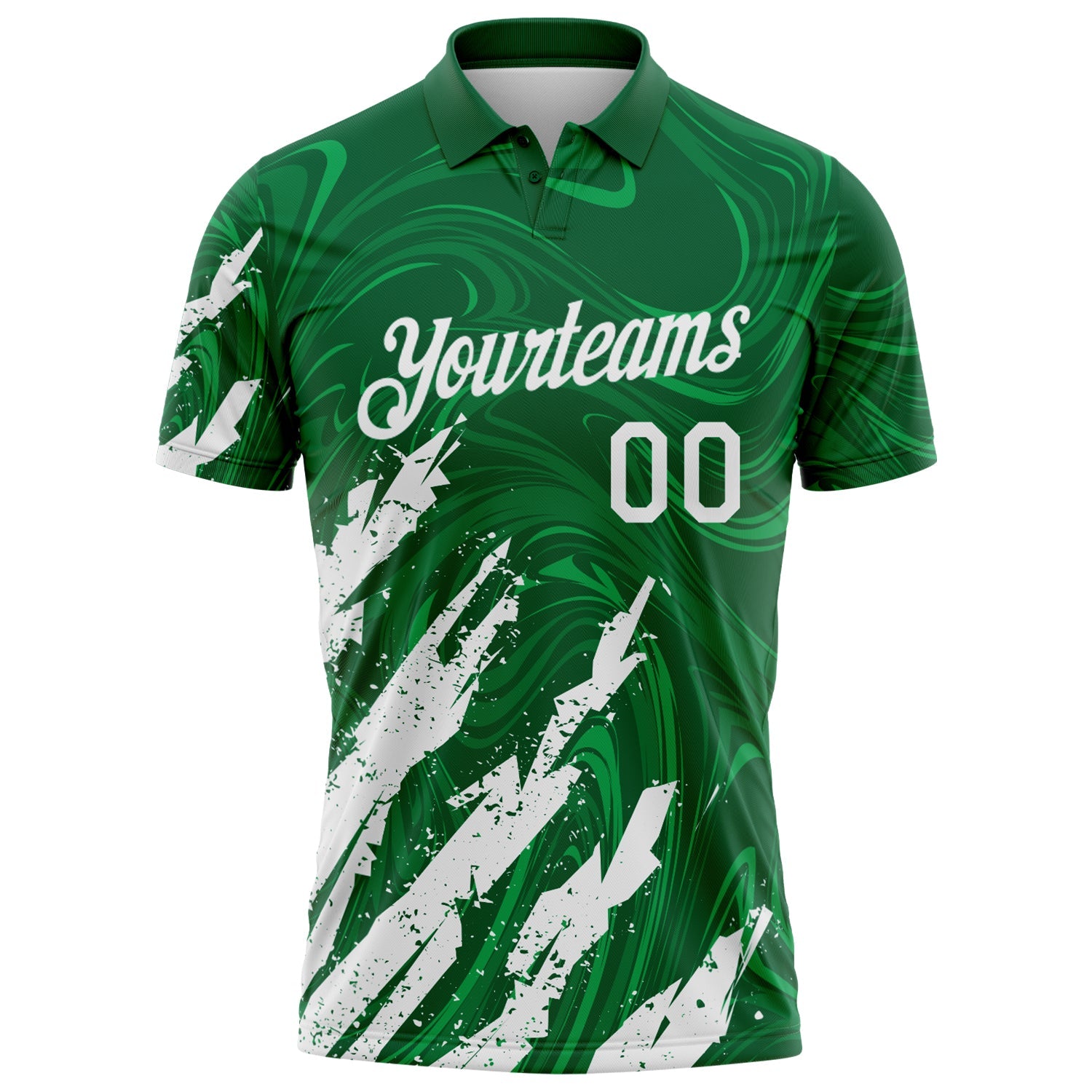Custom Kelly Green-White Brush Stroke Splatter Liquid Swirl Performance Polo Shirt view 2