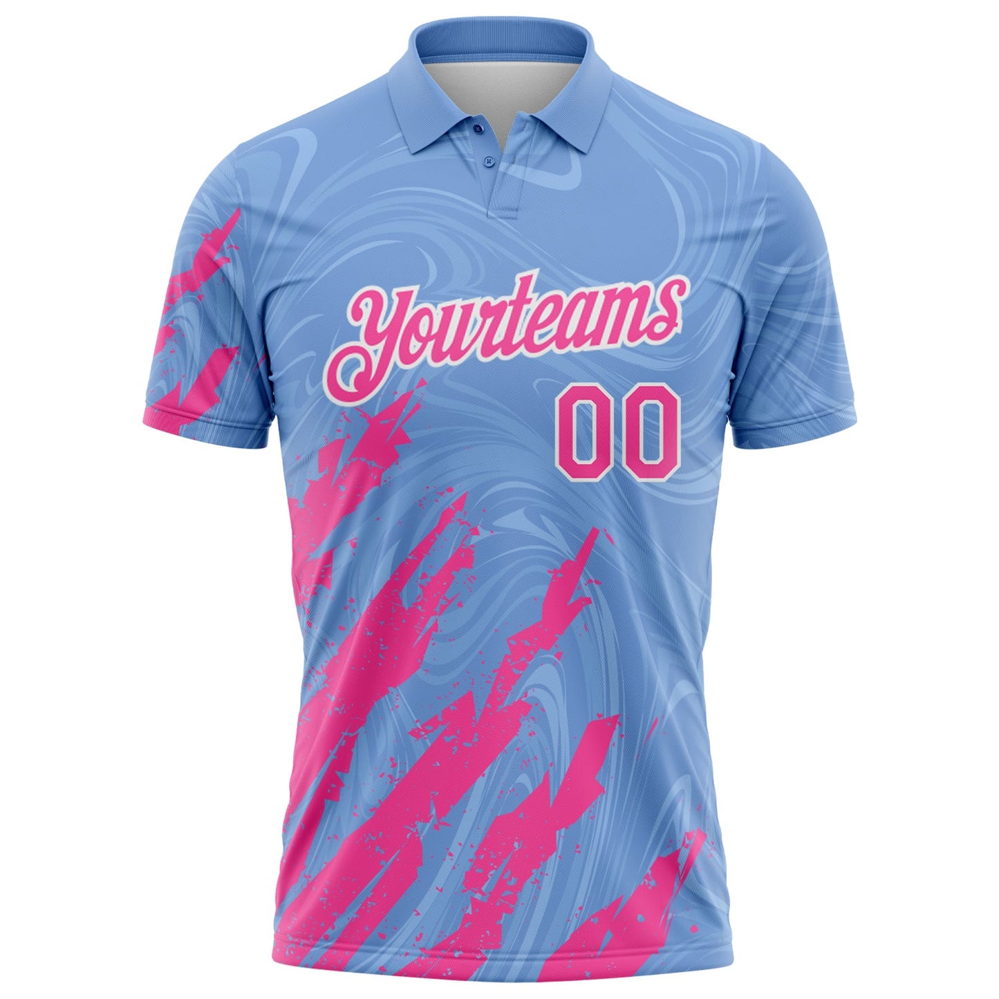 Custom Light Blue Pink-White Brush Stroke Splatter Liquid Swirl Performance Polo Shirt view 2