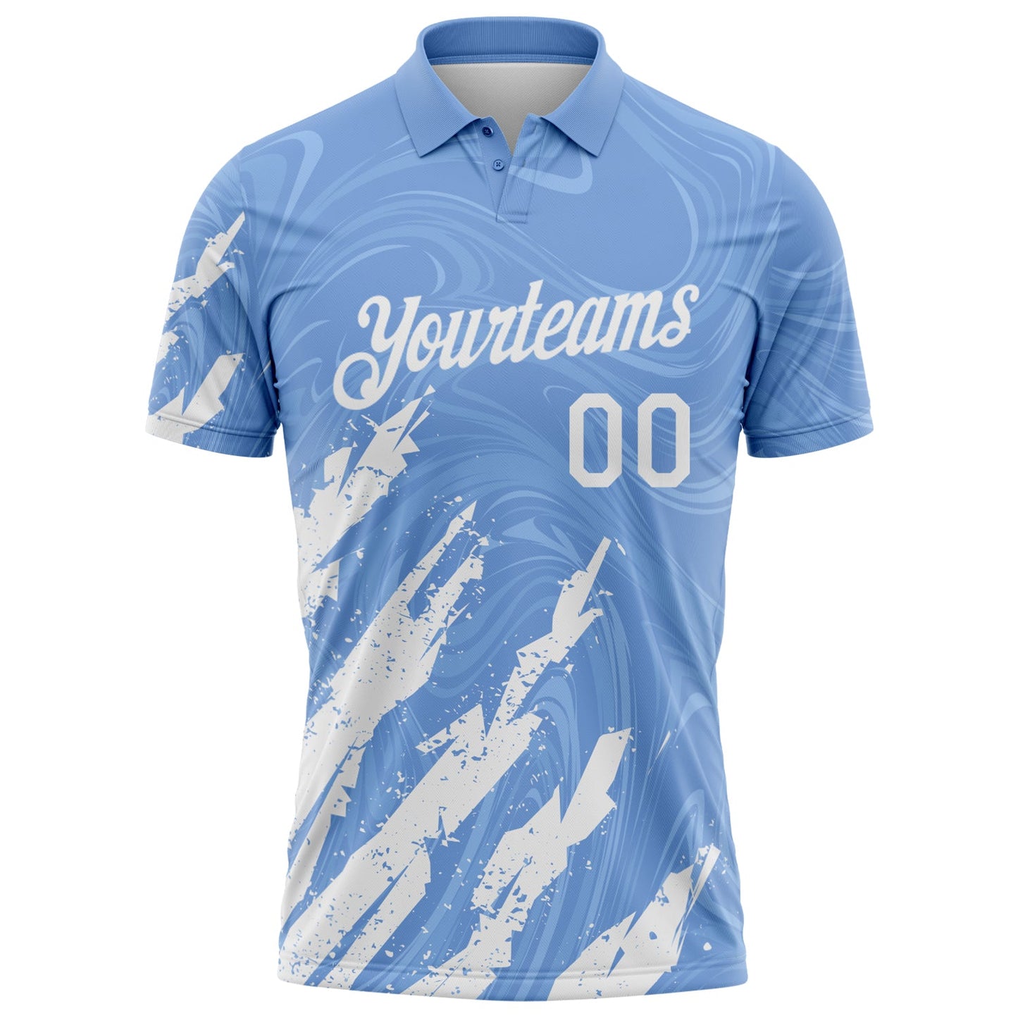 Custom Light Blue-White Brush Stroke Splatter Liquid Swirl Performance Polo Shirt view 2