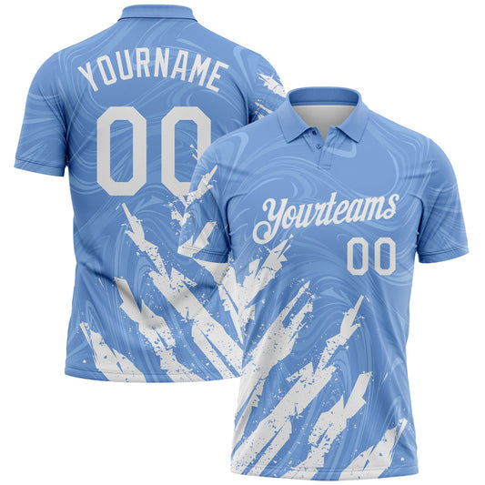 Custom Light Blue-White Brush Stroke Splatter Liquid Swirl Performance Polo Shirt - Main View