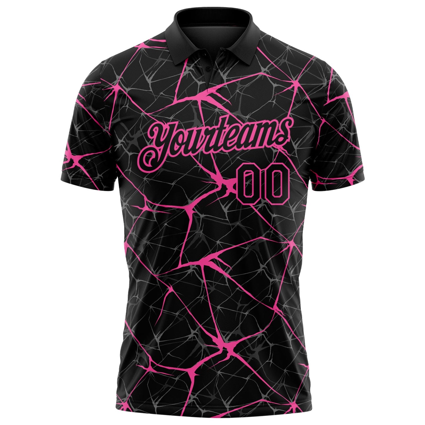 Custom Black-Pink 3D Pattern Abstract Network Crackle Performance Polo Shirt view 2
